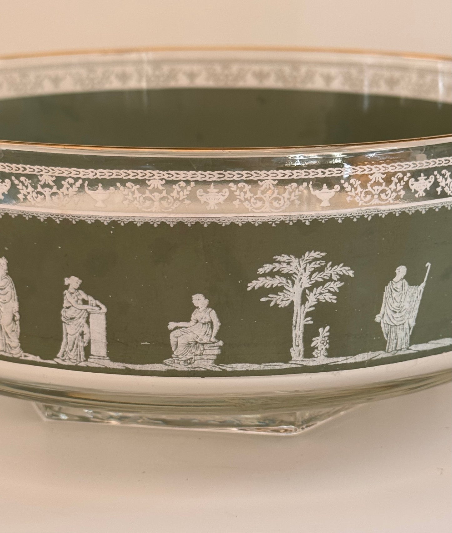 Vintage Wedgwood Jeanette Greek Green White Gold Salad or Centerpiece Bowl