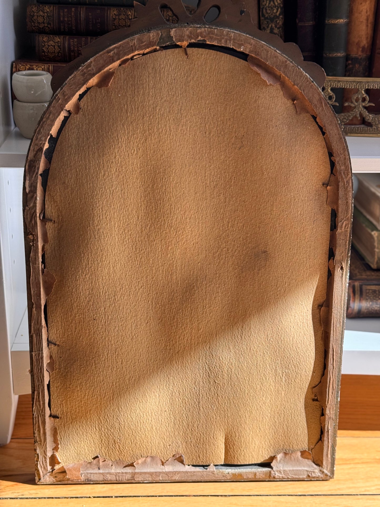 Antique Early 1900s French Wooden Mirror with Floral Bow Details