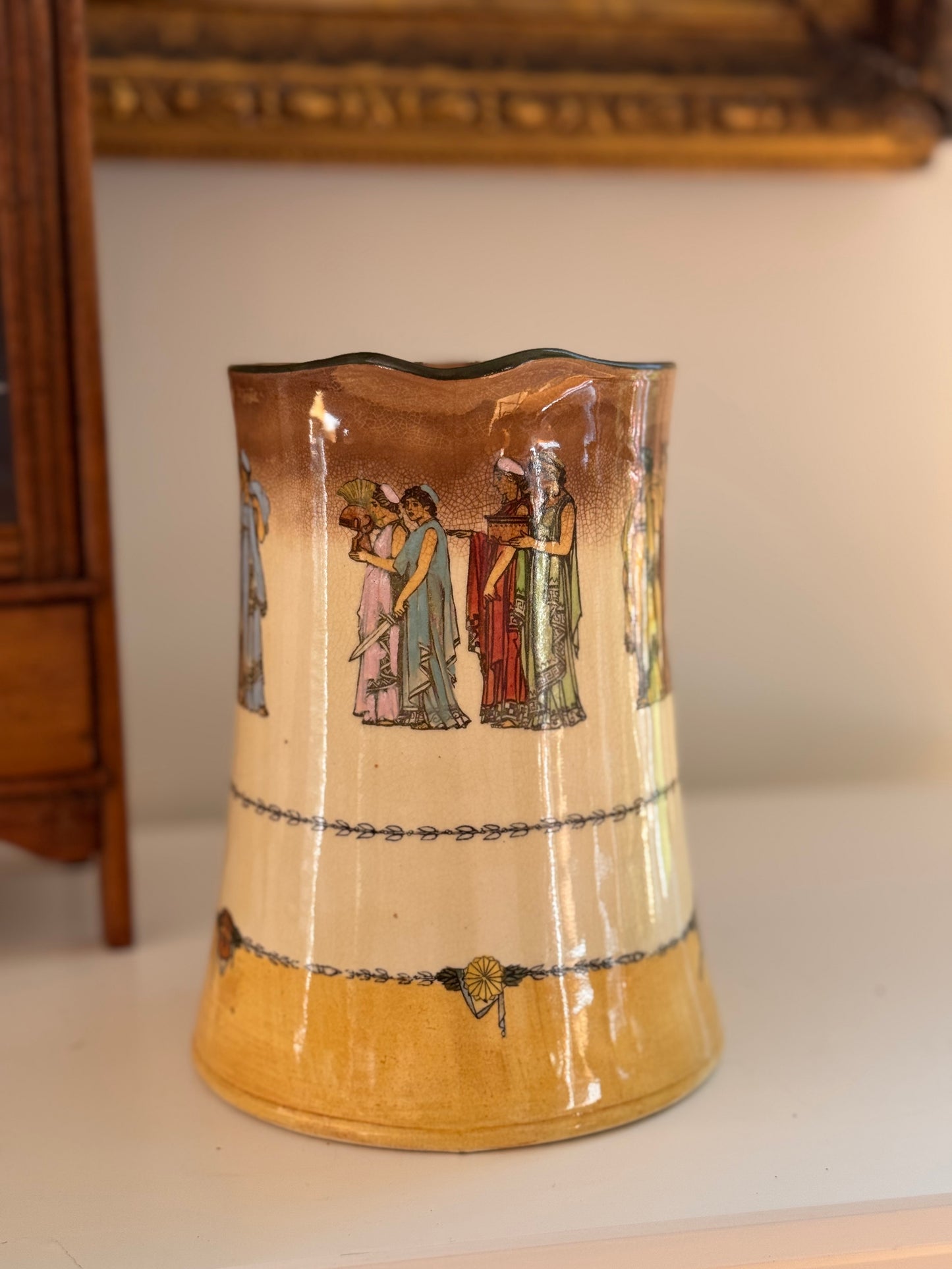 Antique Royal Dalton Athens Pitcher Vase Circa 1905