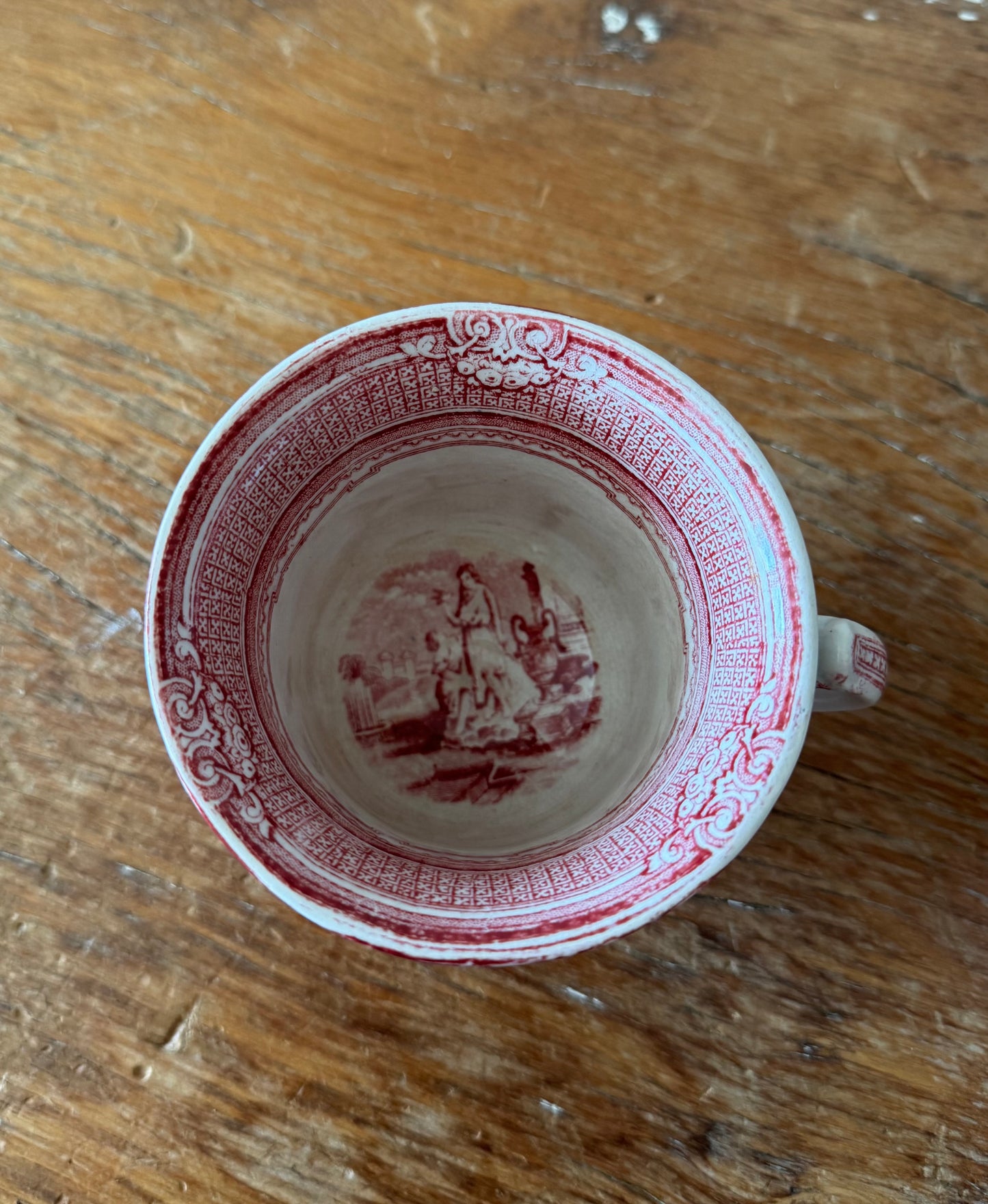 Antique Late 19c Victorian A Shaw Red Pomona Transferware Tea Cup & Saucer Set