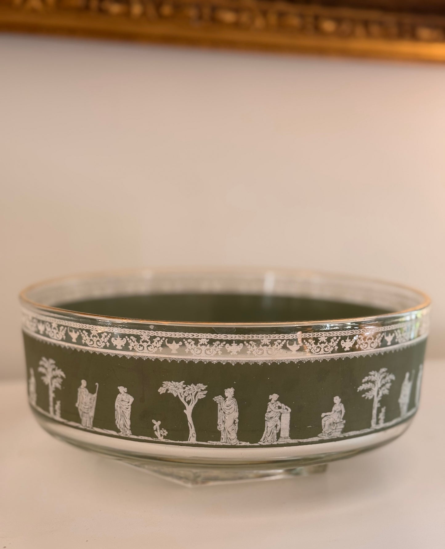 Vintage Wedgwood Jeanette Greek Green White Gold Salad or Centerpiece Bowl