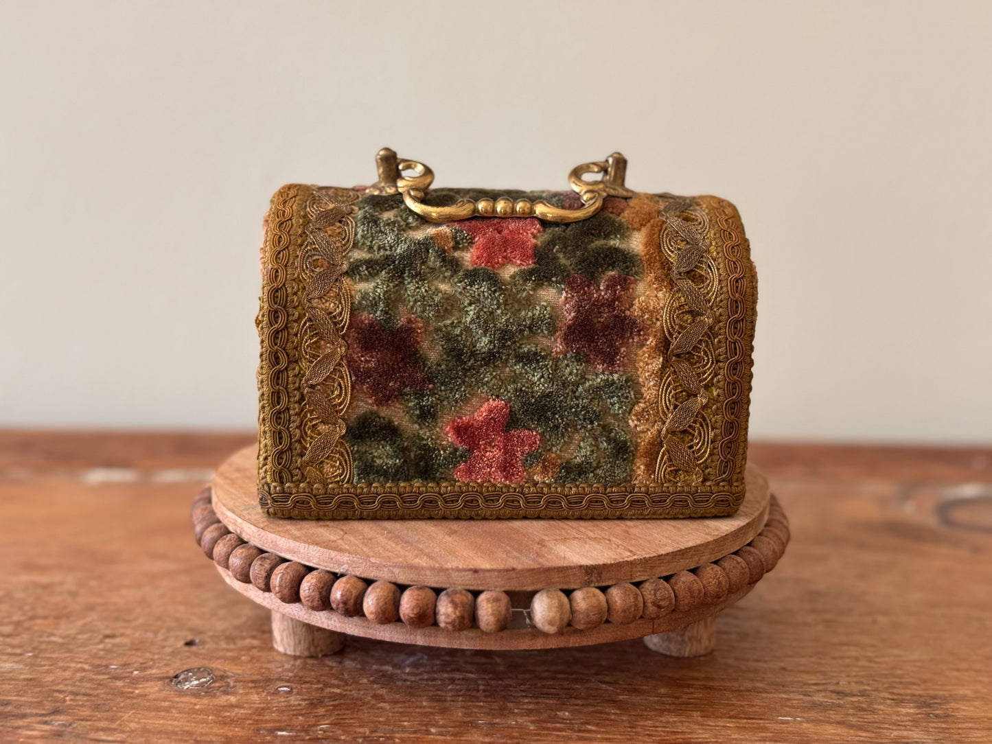 Vintage Italian Floral Tapestry & Brass Domed Trinket Jewelry Box