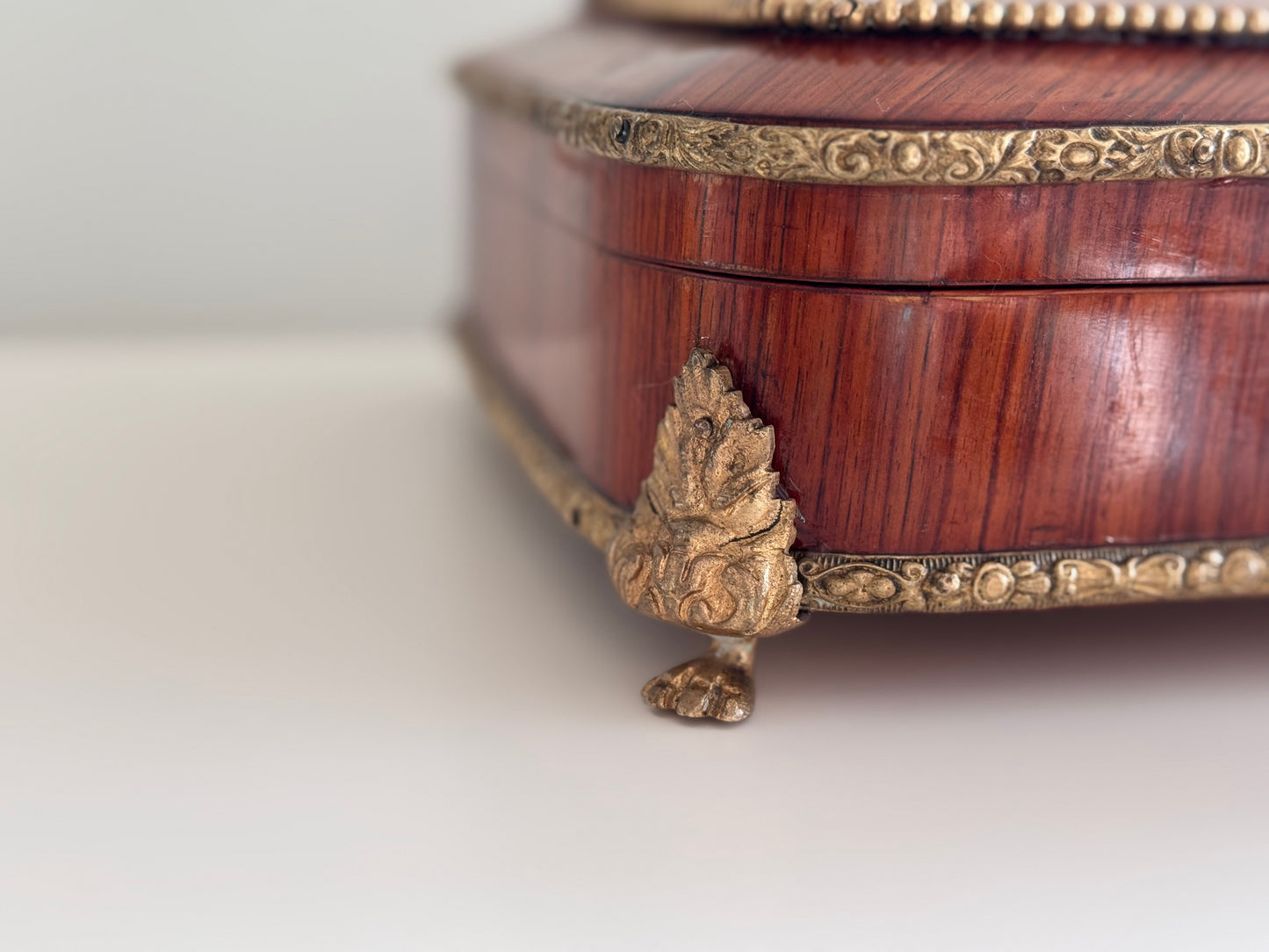 Antique Napoleon III Rosewood & Bronze Parquetry Jewelry Box
