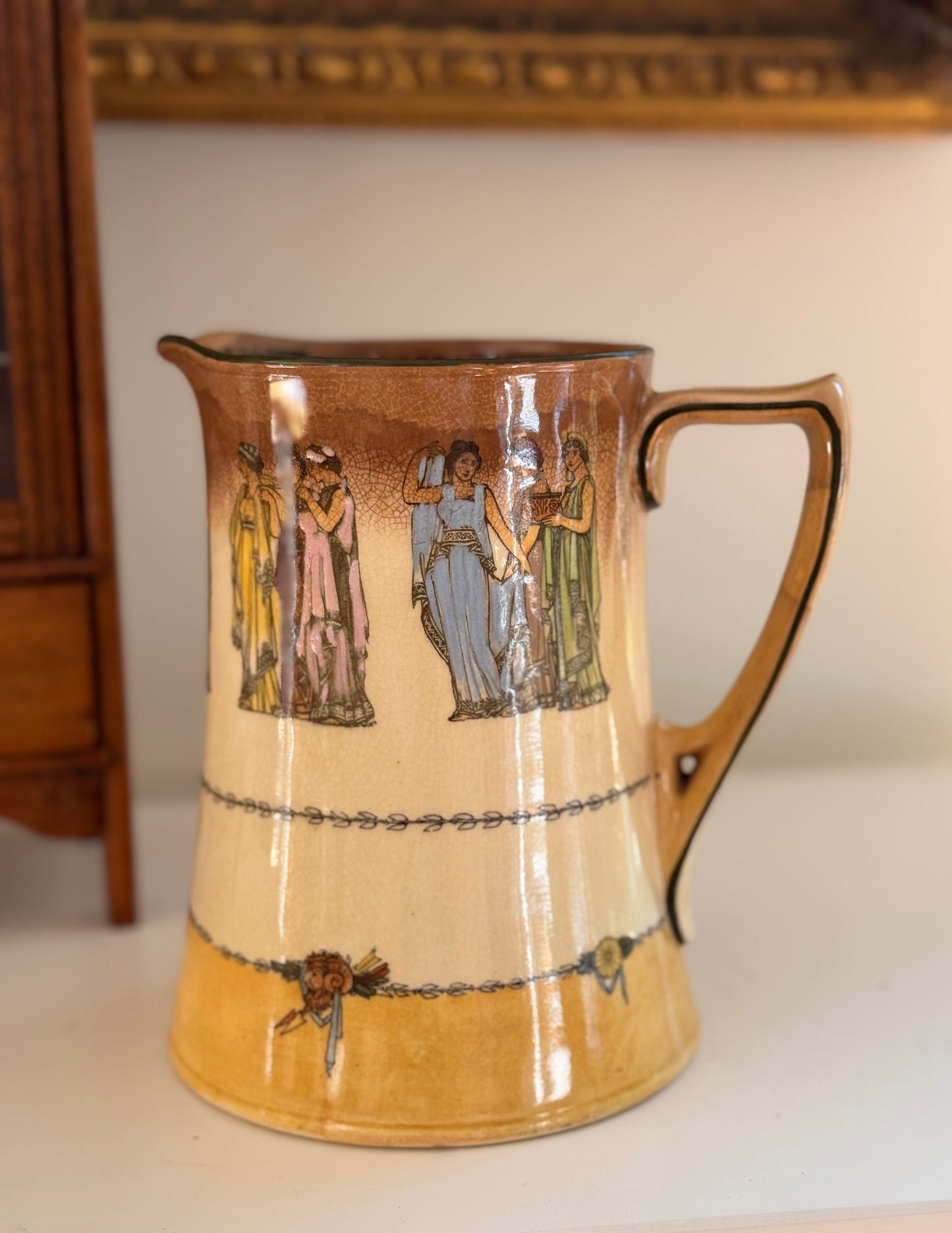 Antique Royal Dalton Athens Pitcher Vase Circa 1905
