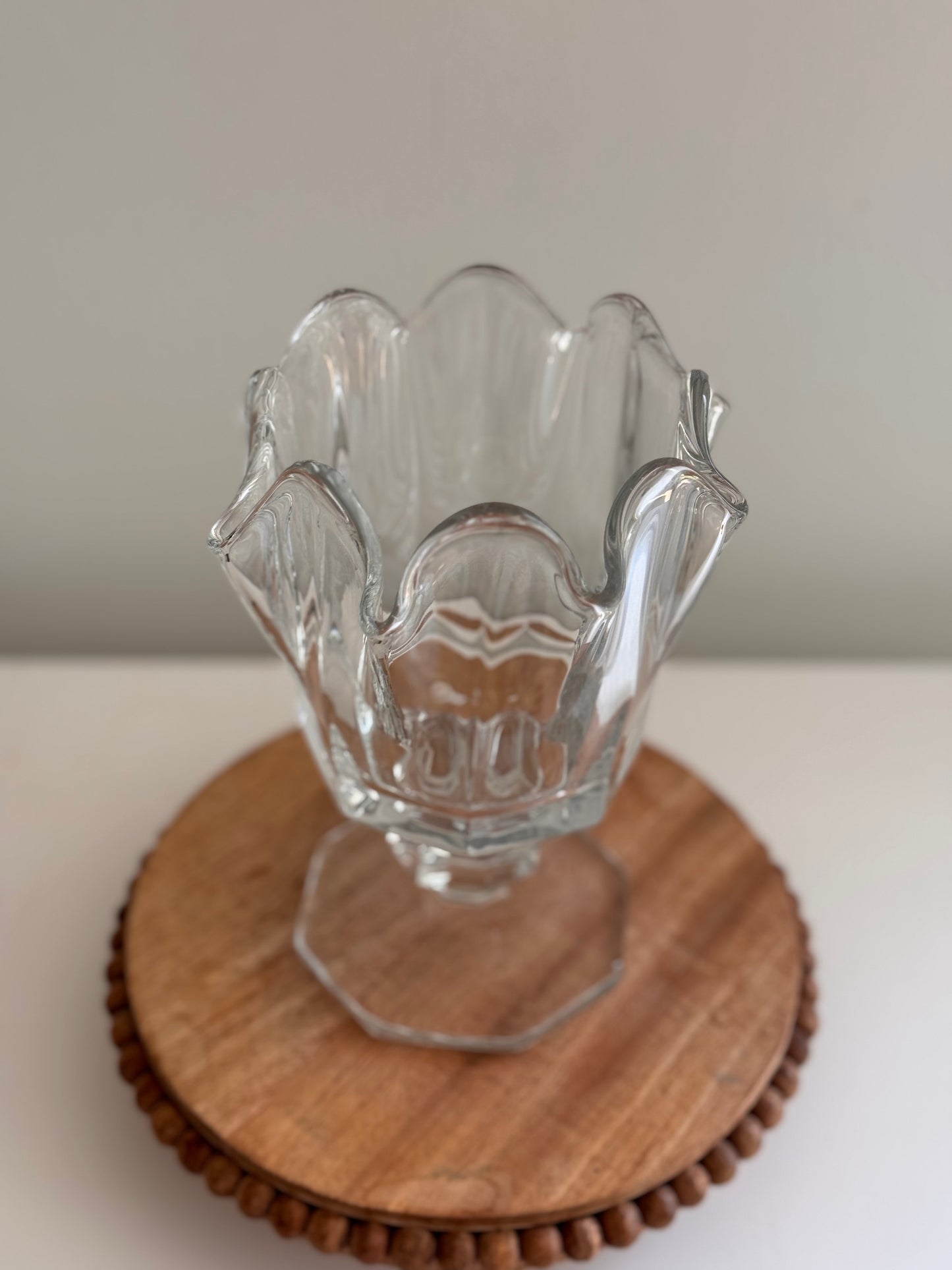 Vintage 1950s Tulip Style Molded Crystal Glass Goblet Vase