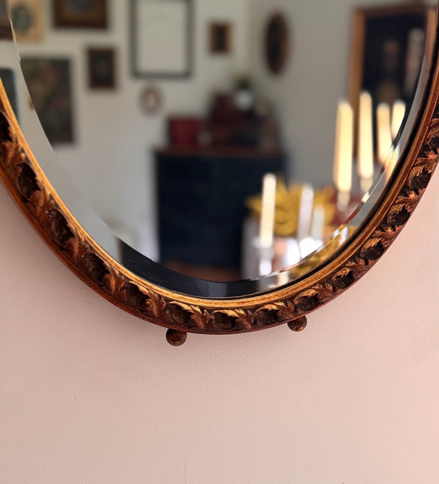 Vintage French Gold Gilded Bow Mirror Beveled Glass