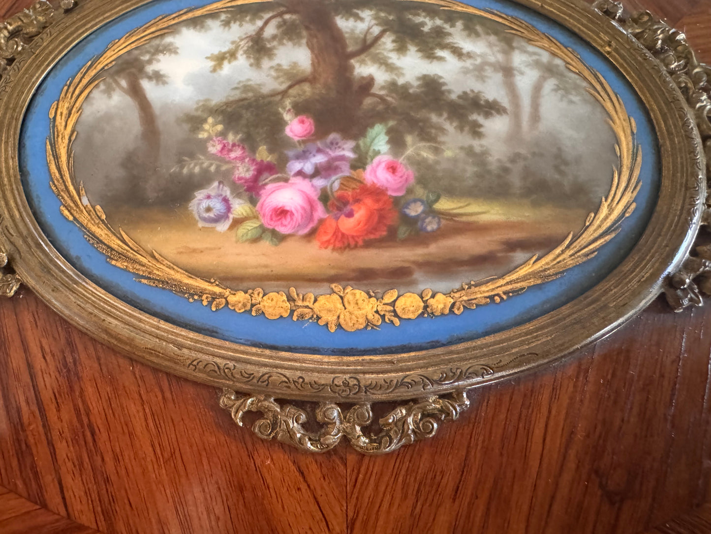 Antique 19c French Tahan Sevres Style Ormolu Kingwood Jewelry Casket Table Box