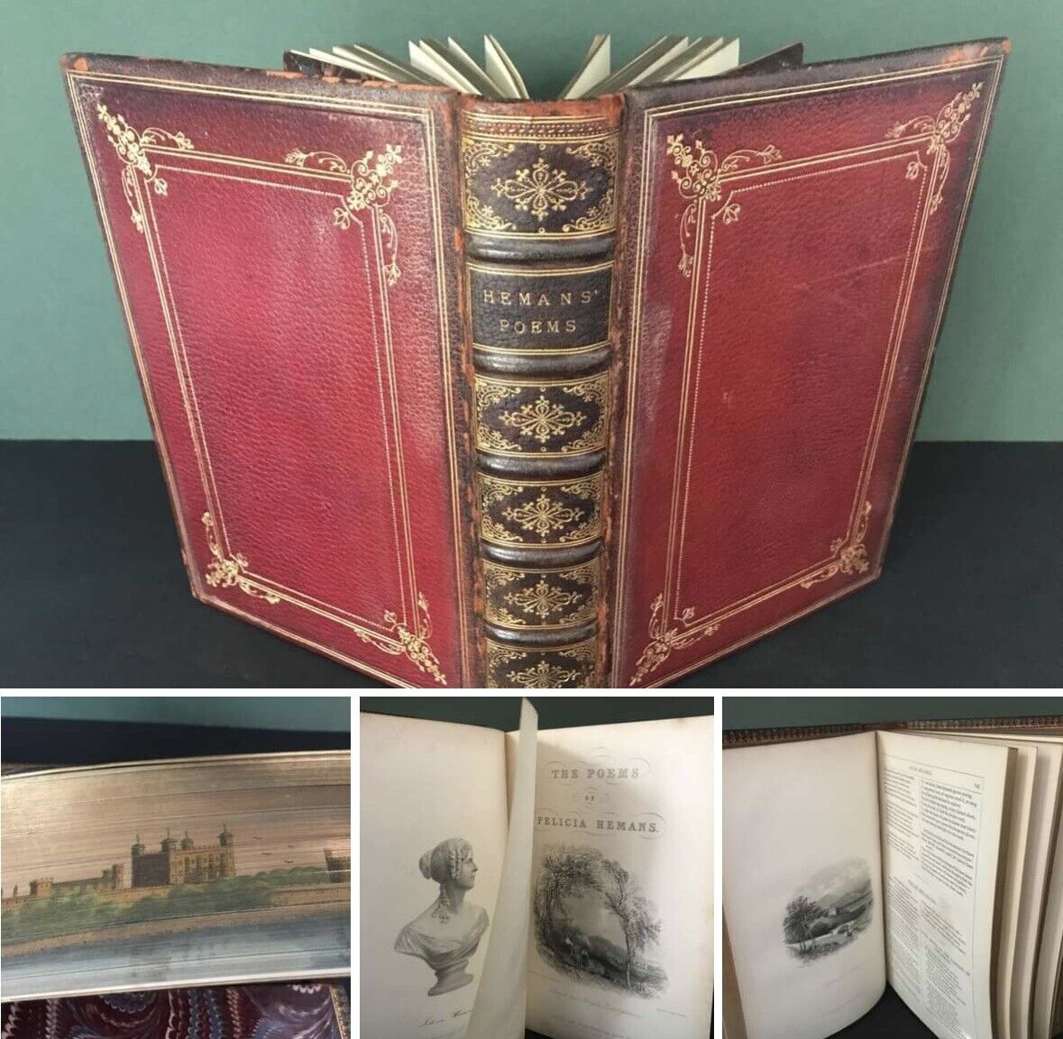 Antique 19c The Poems Of Felicia Hemans Fore-Edge Painting 1830s Book London