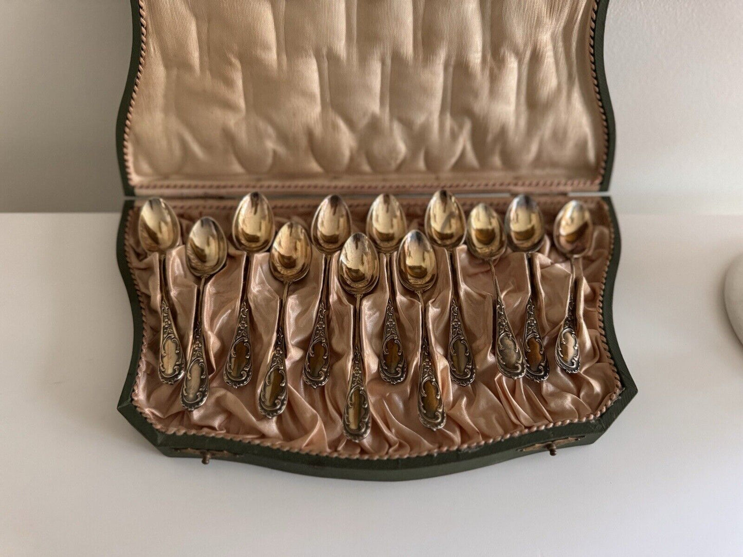 Antique French Demitasse Spoon Set Silverware Teaspoons In Box Case