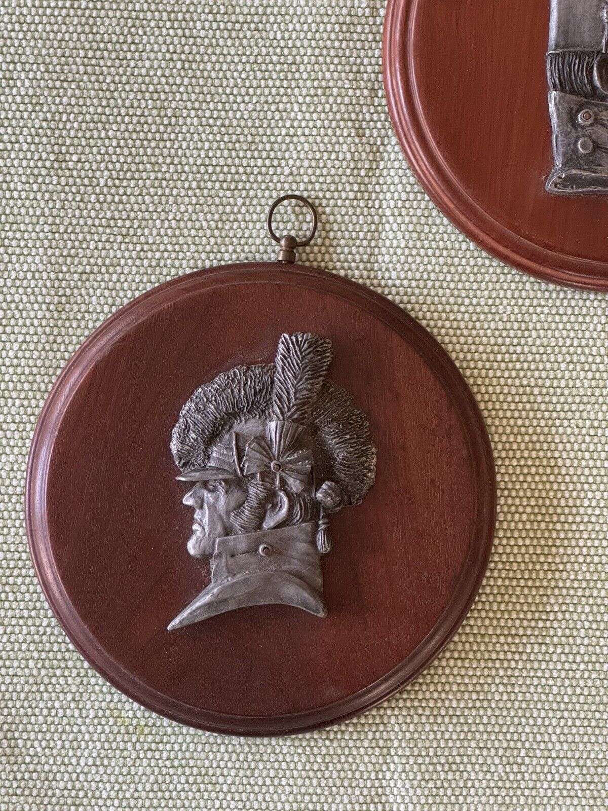 Vintage US Army Wall Plaque Antique Silhouettes War Of 1812 Cavalry Pewter Faces