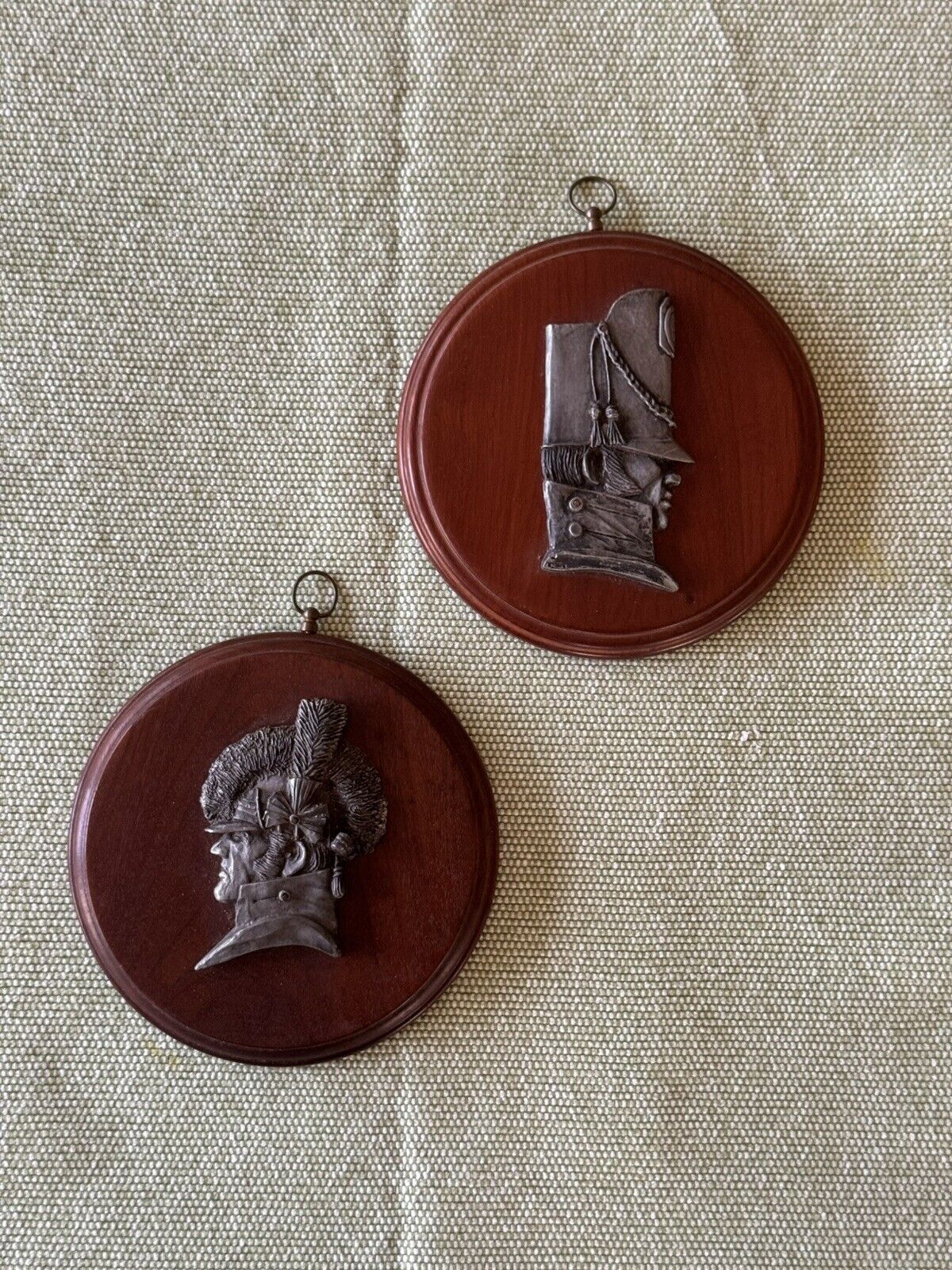 Vintage US Army Wall Plaque Antique Silhouettes War Of 1812 Cavalry Pewter Faces