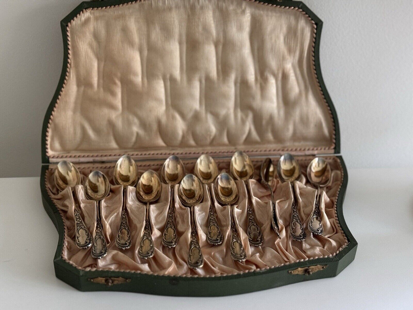 Antique French Demitasse Spoon Set Silverware Teaspoons In Box Case