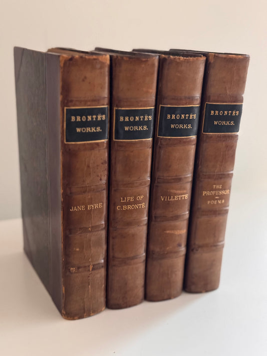 Antique 19c Brontë’s Works Book Set Jane Eyre Villette 1887 Leather Marbled