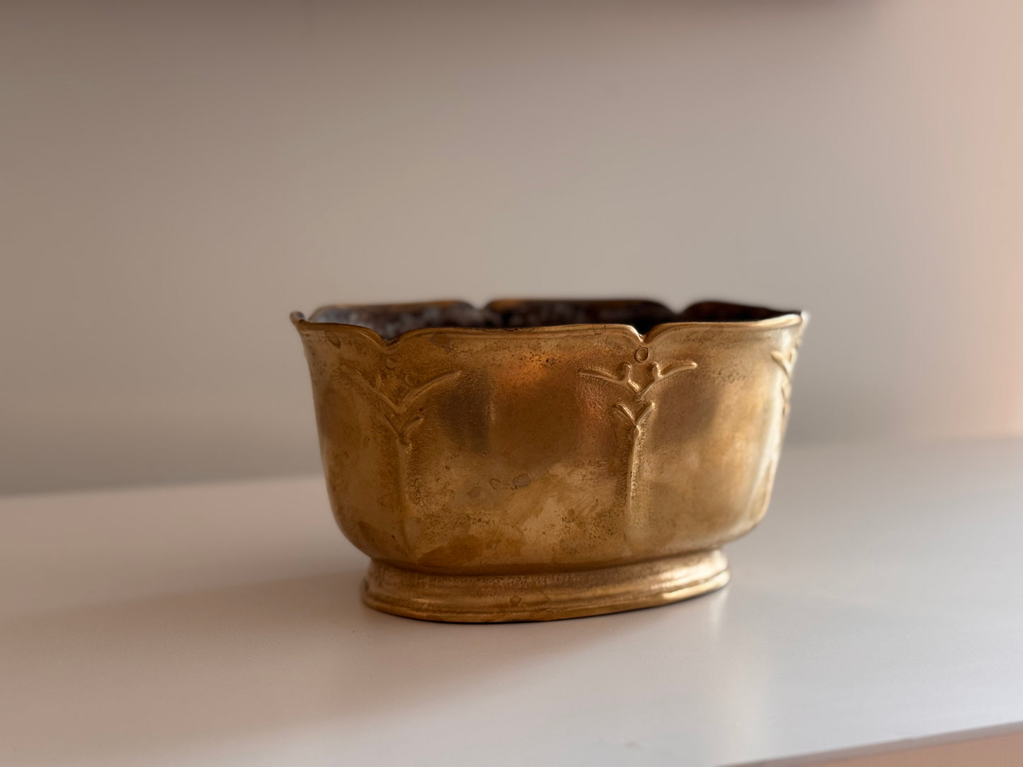 Vintage Solid Brass GILDE Art Nouveau Small Jardiniere Planter