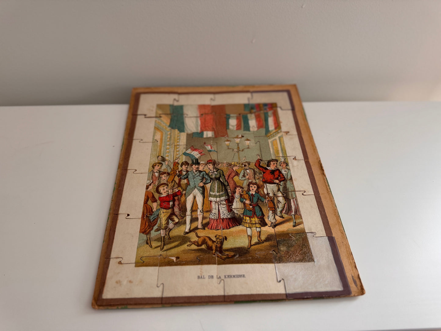 Antique French Game Set Napoleon III Marquetry Box, Puzzle, Jeu du Nain-Jaune
