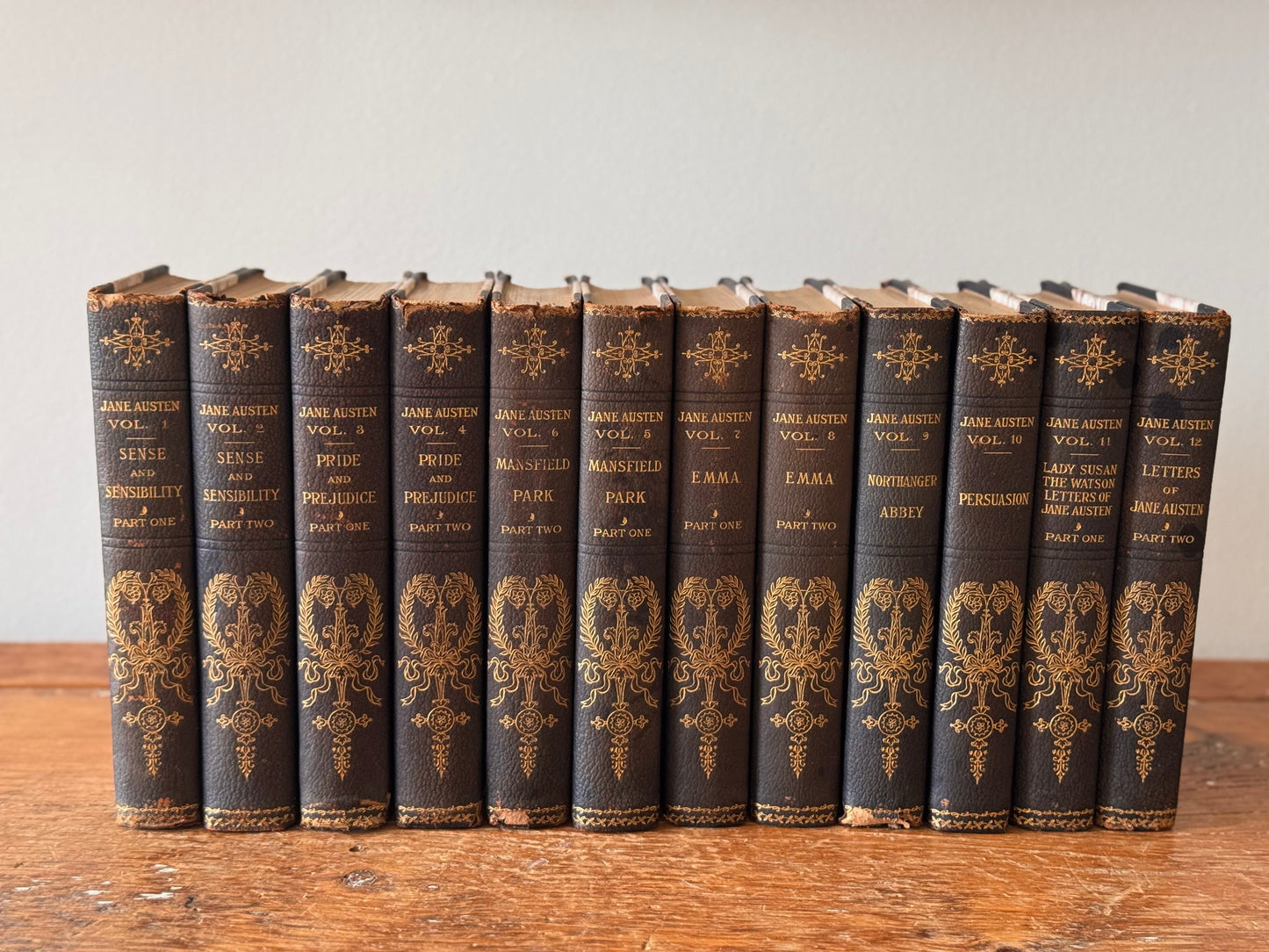 RESERVED Antique Full 12 Vol Set Jane Austen Novels Manydown Edition 1906 Black Leather & Marble Binding Pride & Prejudice