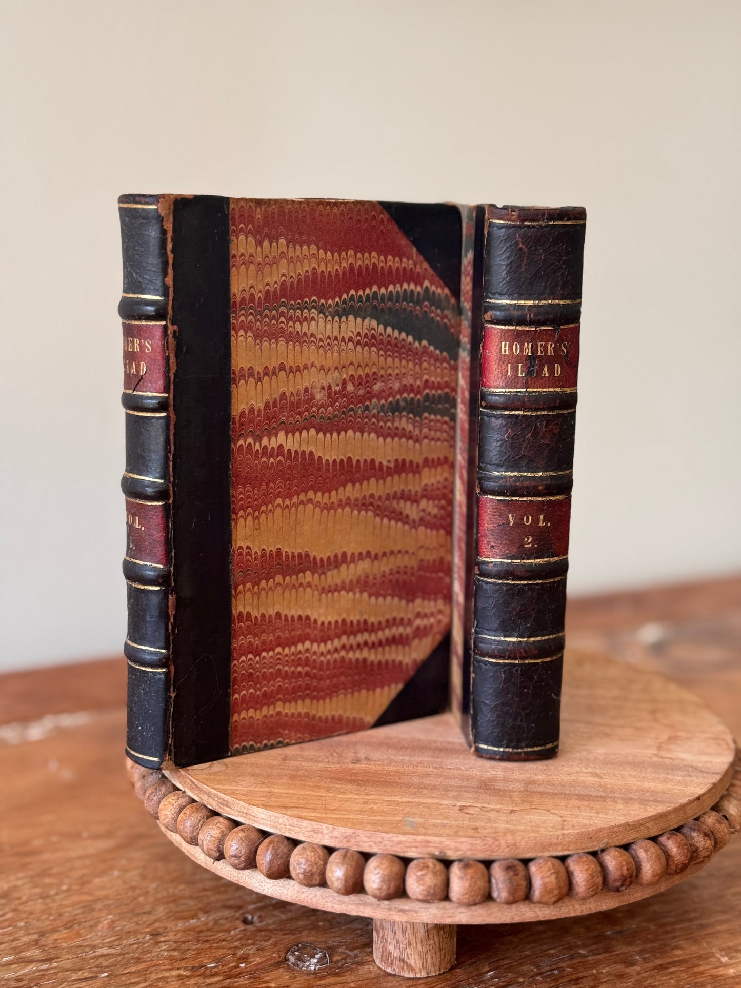 Antique Early 19c Complete Set of Homer’s The Iliad London 1816 Leather Marbled Books