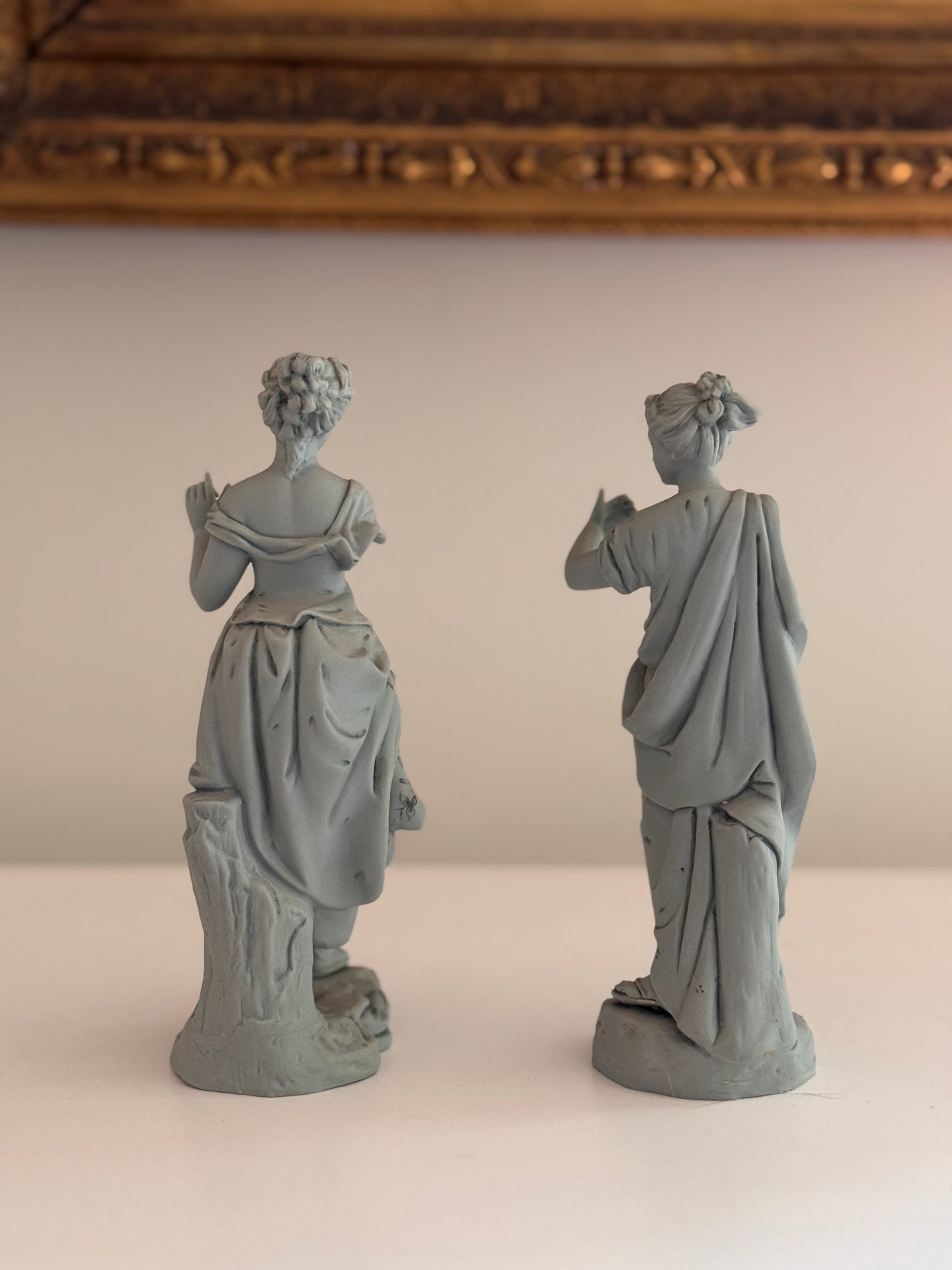 Antique 19c Stamped Meissen German Women Figurines Floral Detail Hand Painted Pair of 2