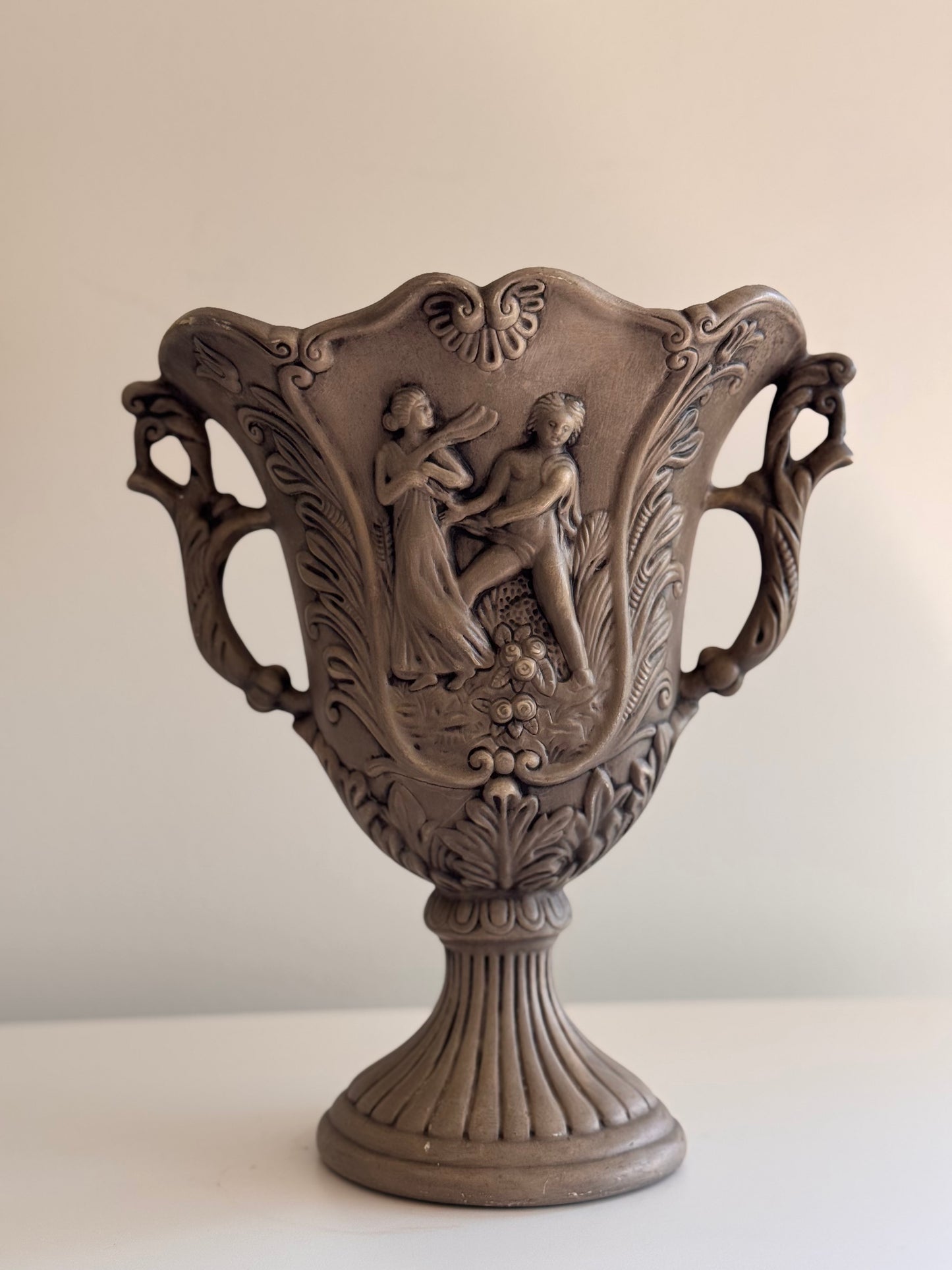 Vintage 1970s Neoclassical Ceramic Trophy Style Vase Urn