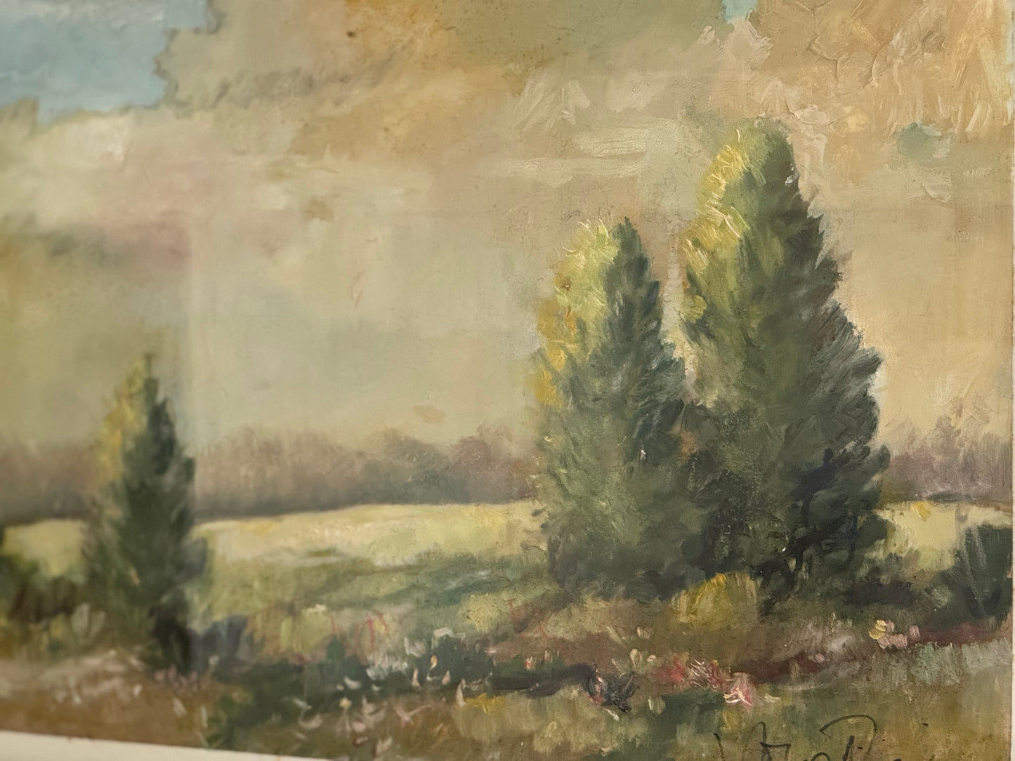Vintage Oil On Canvas Signed Antique Framed American Landscape Portrait Painting