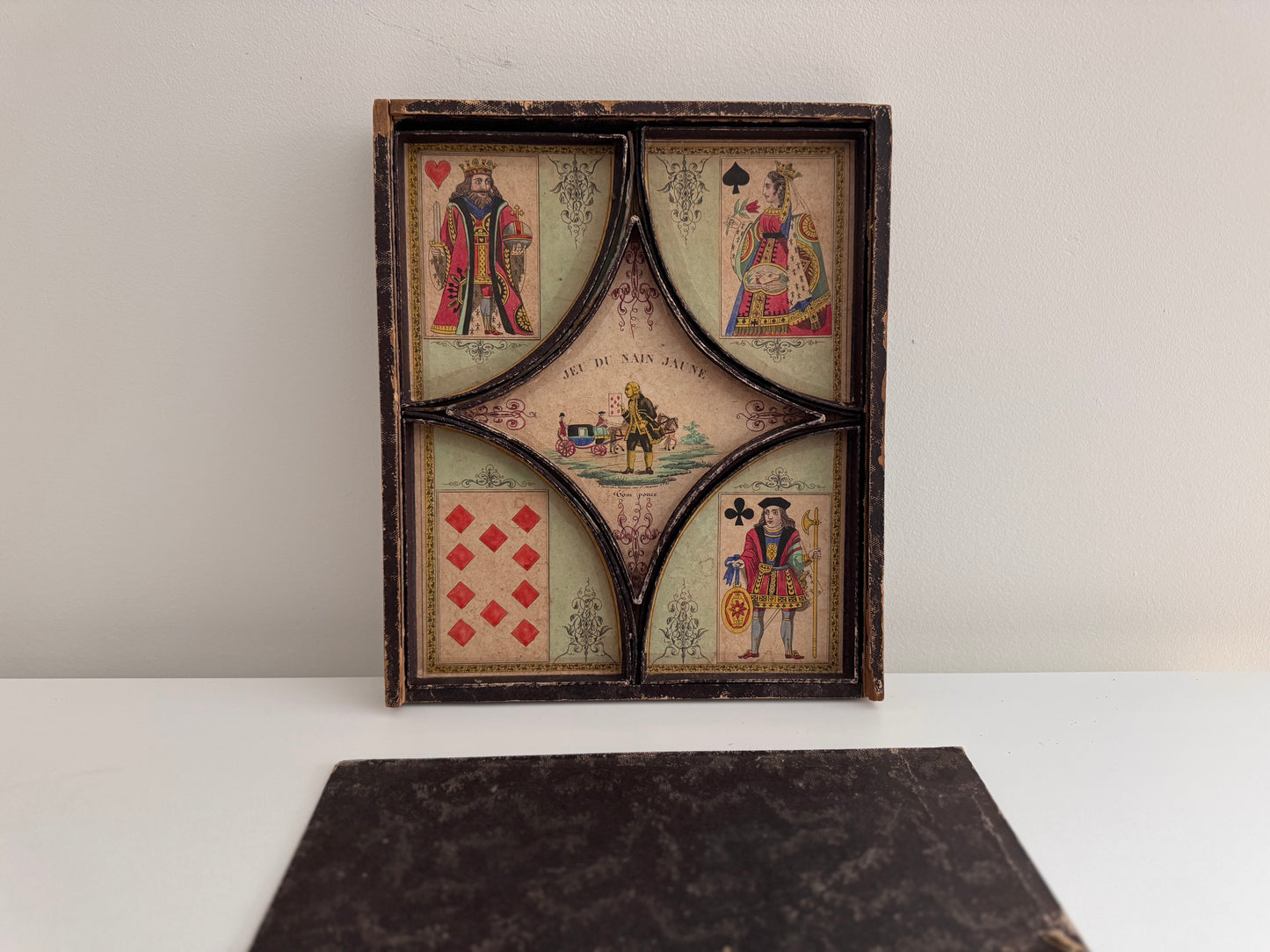 Antique French Game Set Napoleon III Marquetry Box, Puzzle, Jeu du Nain-Jaune