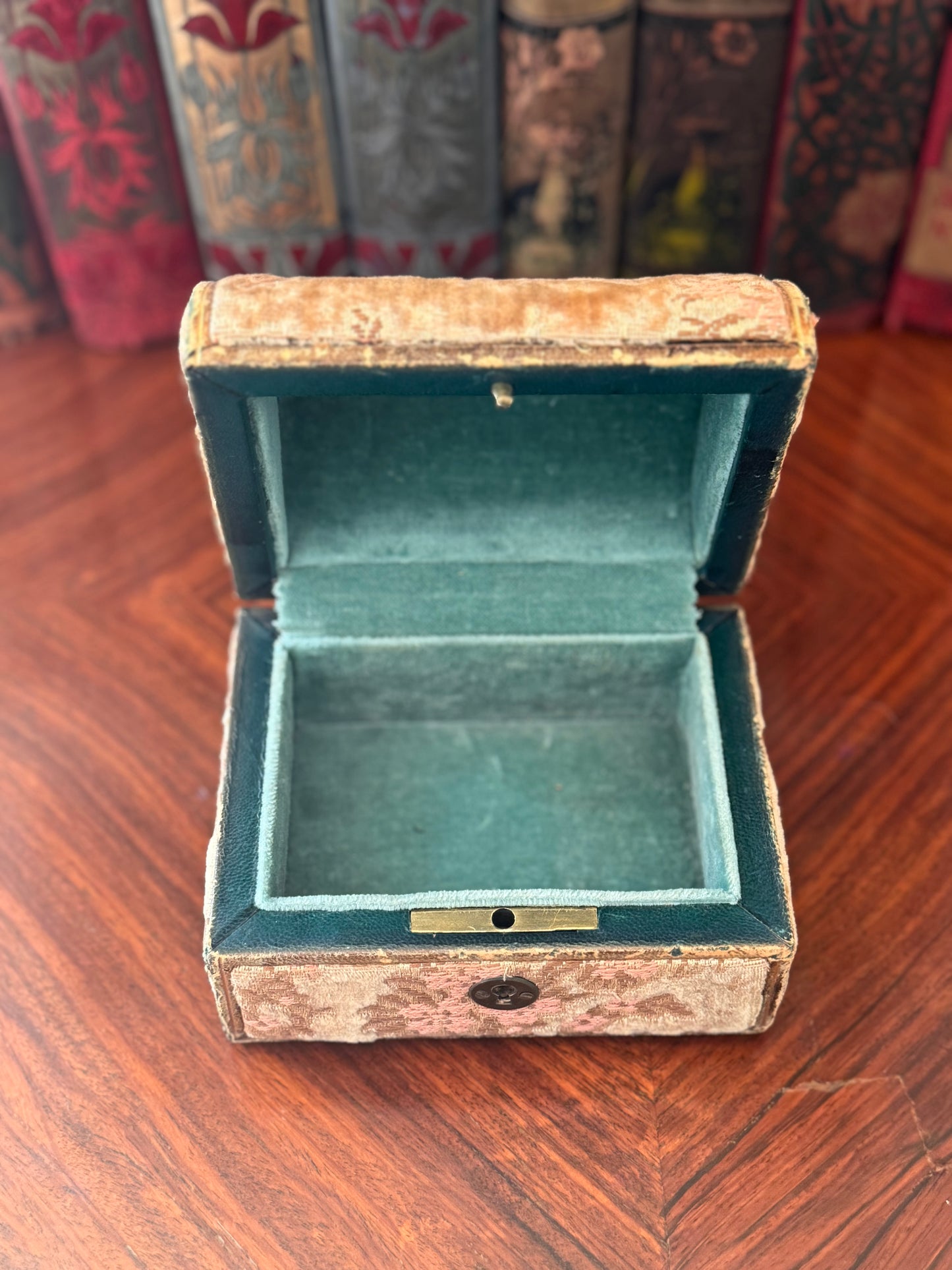 Vintage Made in Italy Floral Velvet Tapestry Trinket Jewelry Box