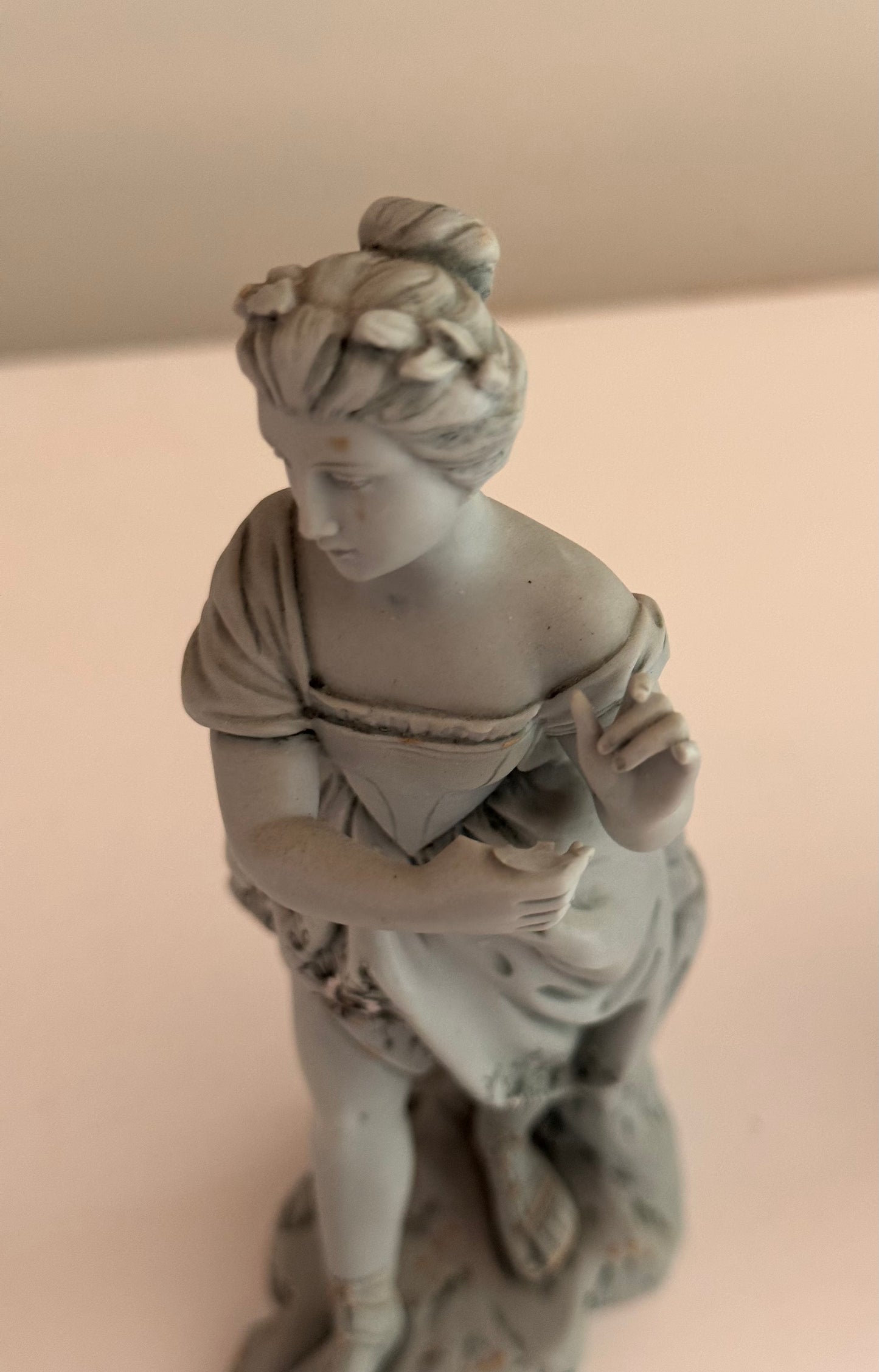 Antique 19c Stamped Meissen German Women Figurines Floral Detail Hand Painted Pair of 2