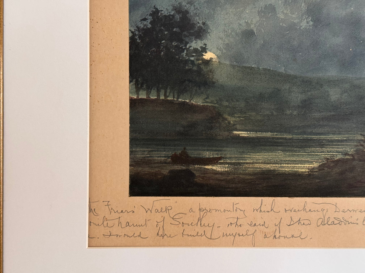 Antique Paul Braddon English Watercolor Robert Southey Night Waterscape