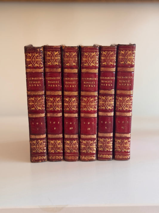 Antique 1823 Complete Set Miscellaneous Works Of Oliver Goldsmith Full Leather
