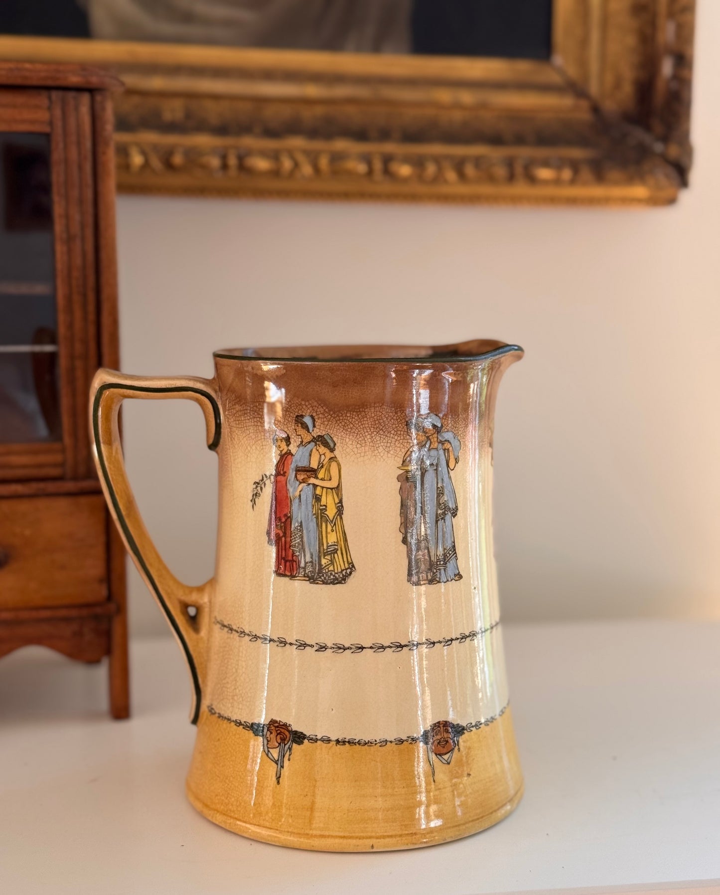 Antique Royal Dalton Athens Pitcher Vase Circa 1905