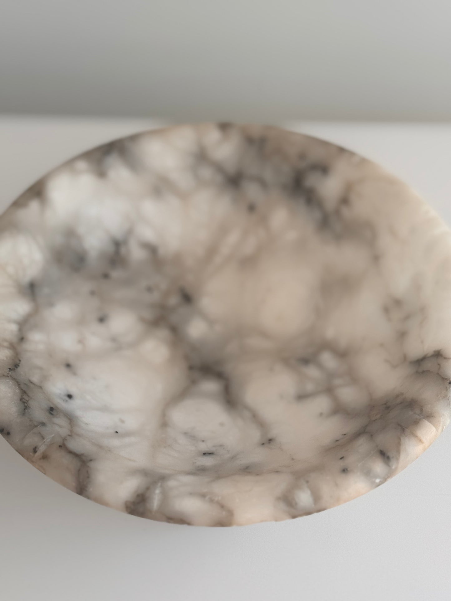 Vintage Alabaster Marble Pedestal Compote Bowl Gray White Veining