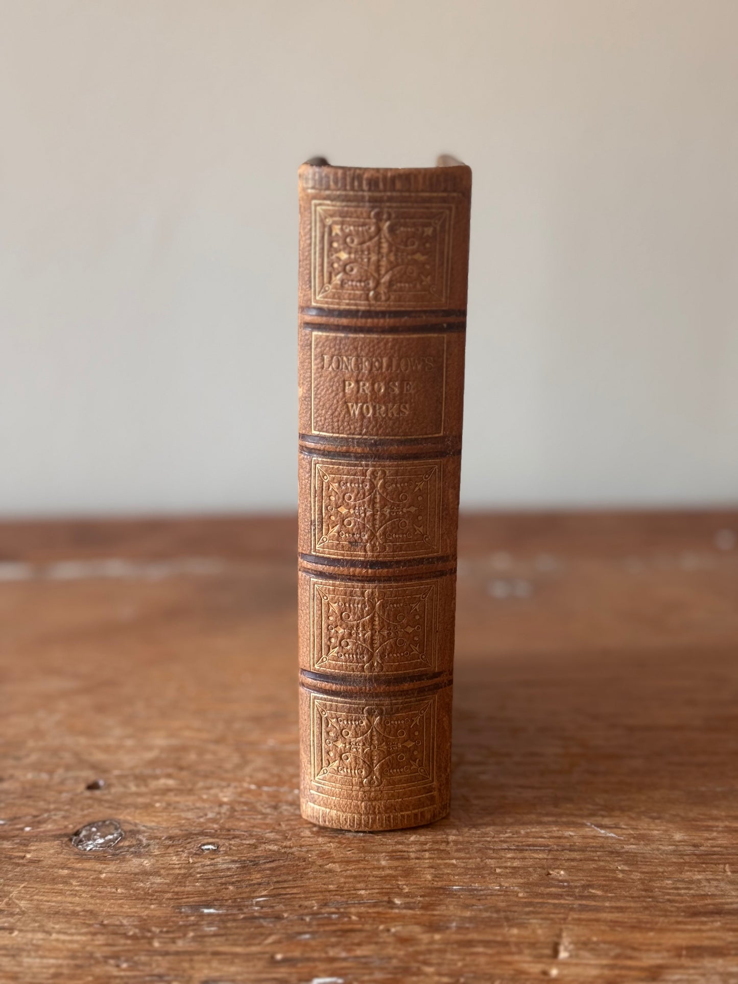 Antique Longfellow’s Prose Works Complete Volume 1853 Full Leather Book