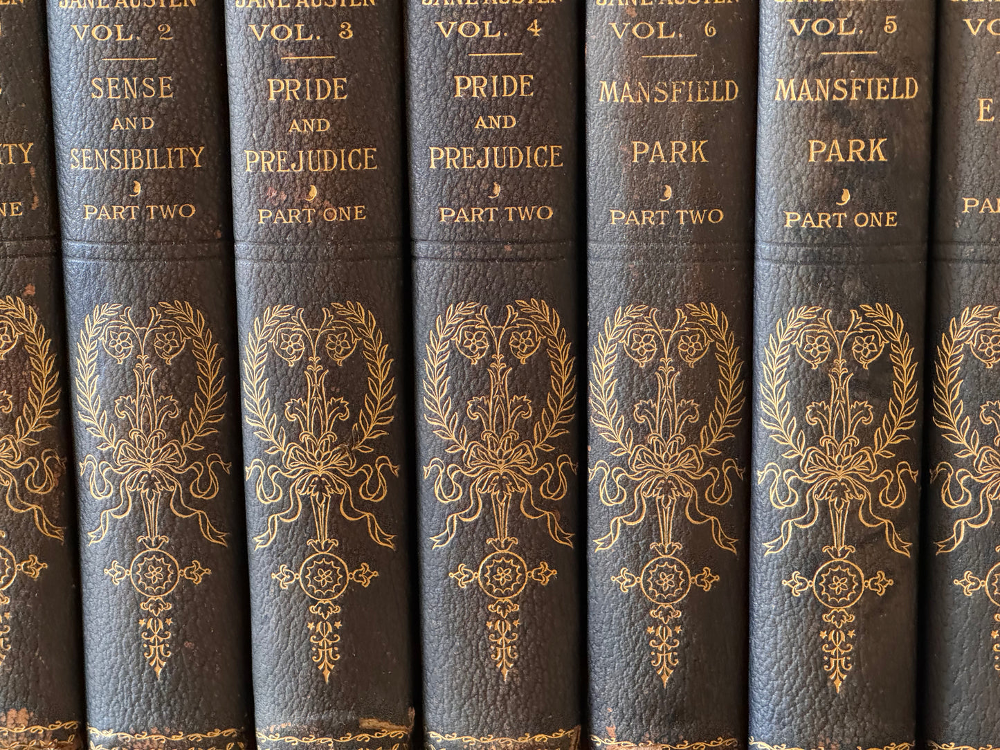 RESERVED Antique Full 12 Vol Set Jane Austen Novels Manydown Edition 1906 Black Leather & Marble Binding Pride & Prejudice