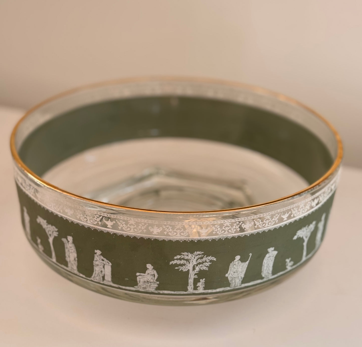 Vintage Wedgwood Jeanette Greek Green White Gold Salad or Centerpiece Bowl