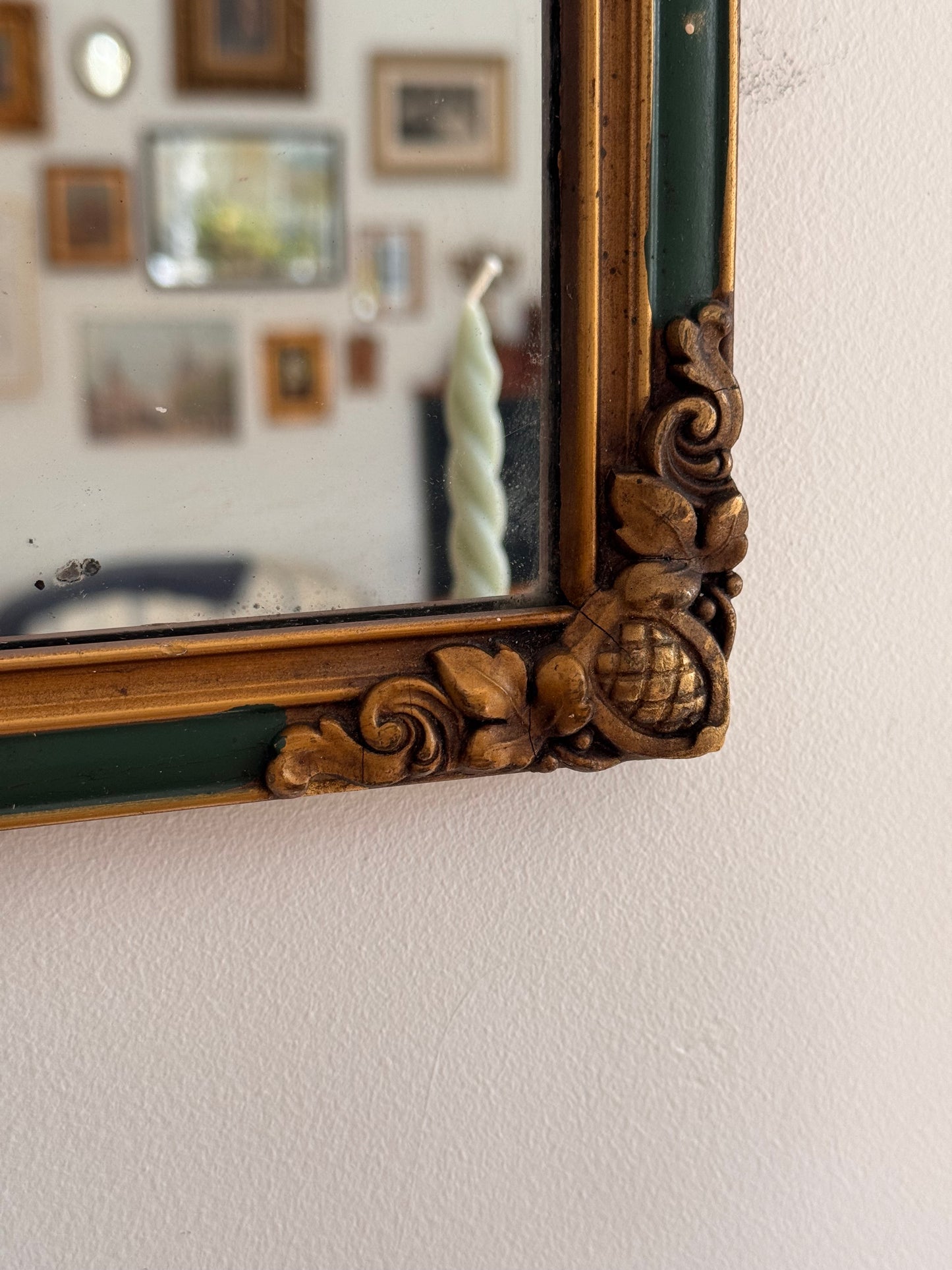 Antique Early 1900s French Wooden Mirror with Floral Bow Details