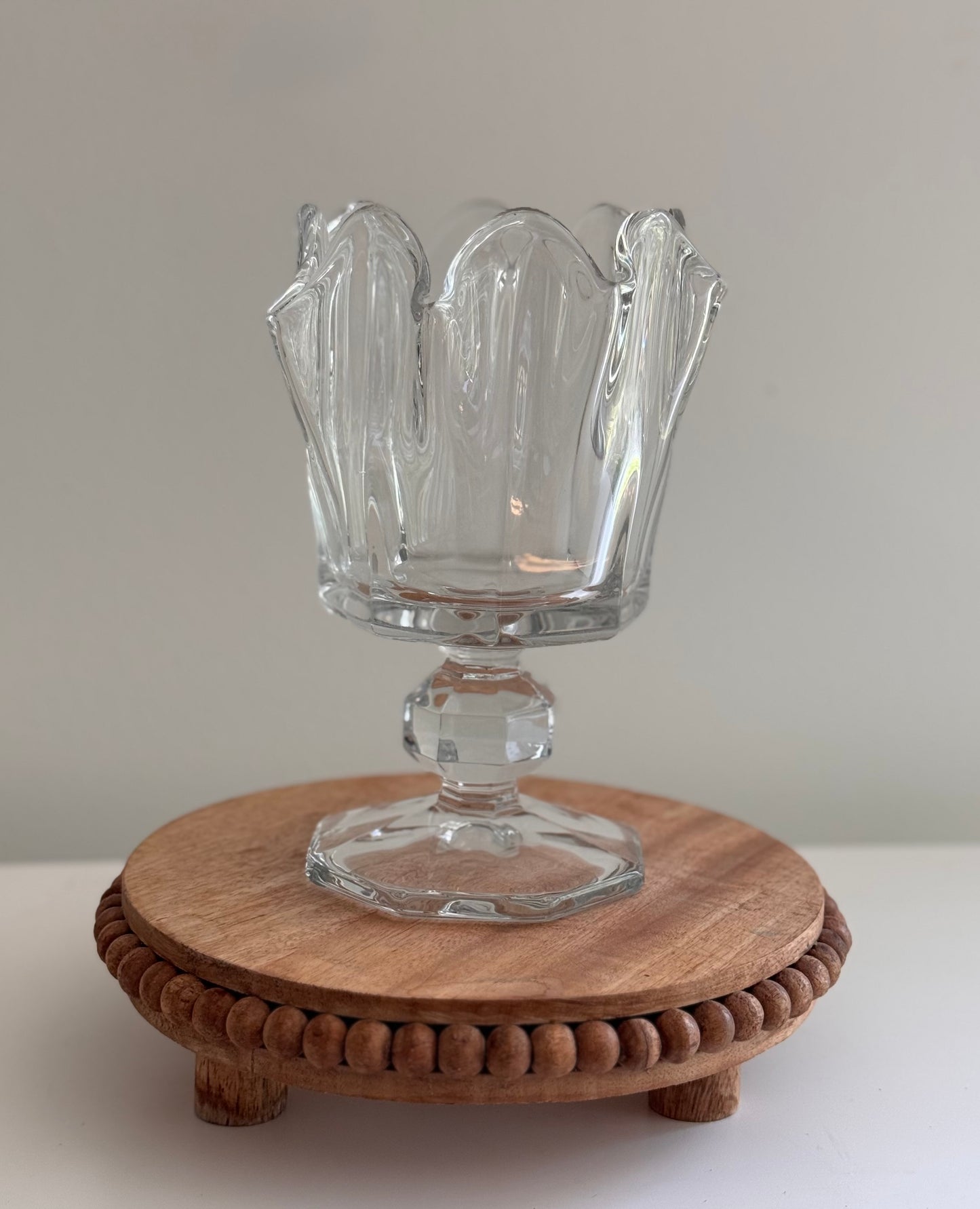 Vintage 1950s Tulip Style Molded Crystal Glass Goblet Vase