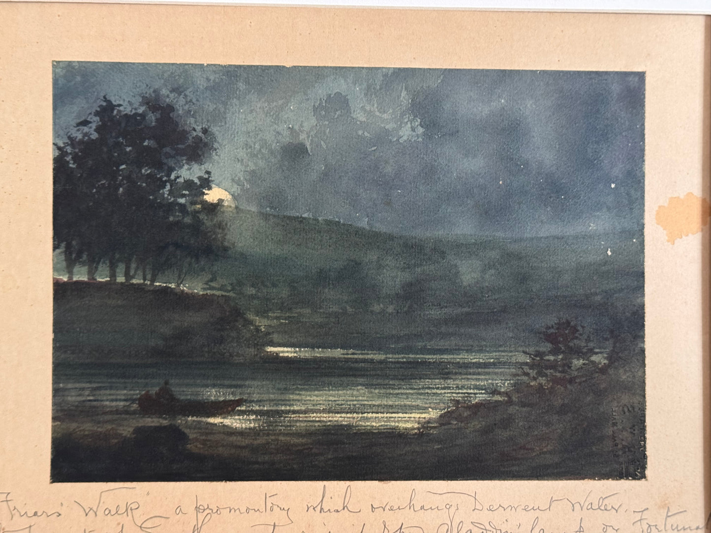Antique Paul Braddon English Watercolor Robert Southey Night Waterscape