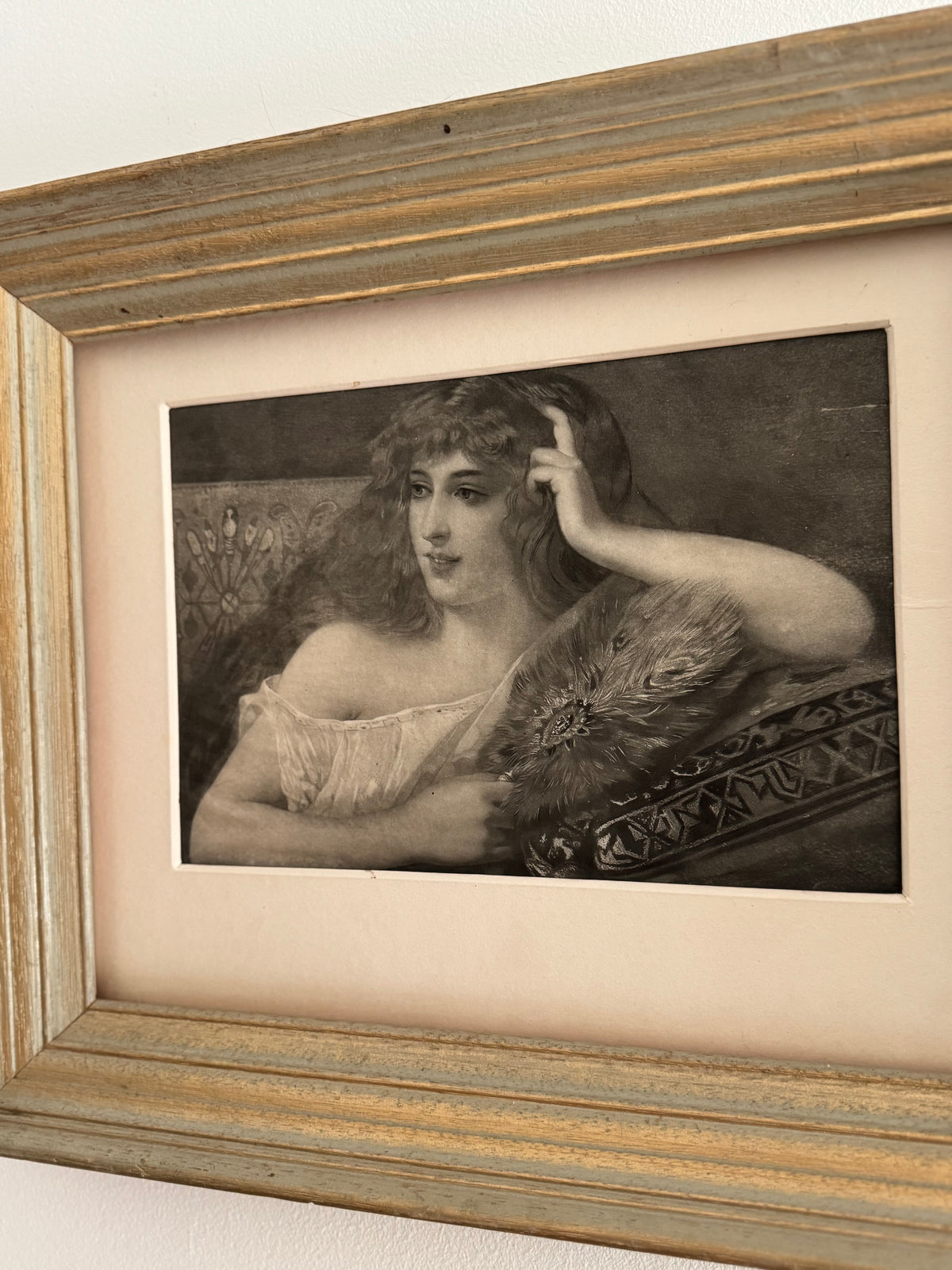 Victorian Edwardian Portrait Engraving of a Woman Relaxing