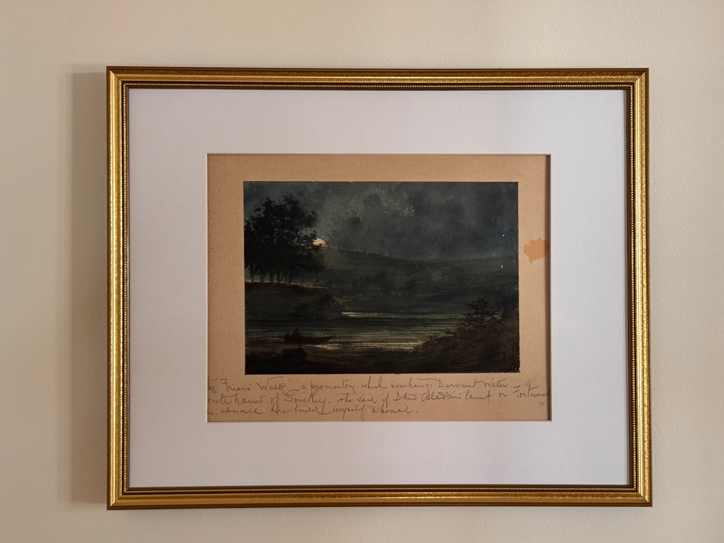 Antique Paul Braddon English Watercolor Robert Southey Night Waterscape