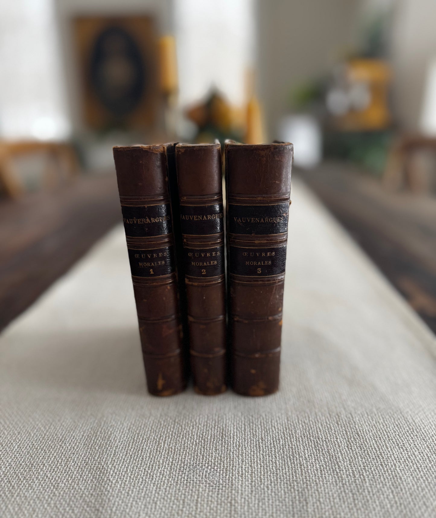 Oeuvres Morales De Vauvenargues (Moral Works of Vauvenargues) dated 1874 Leather & Marbled Binding Book Set