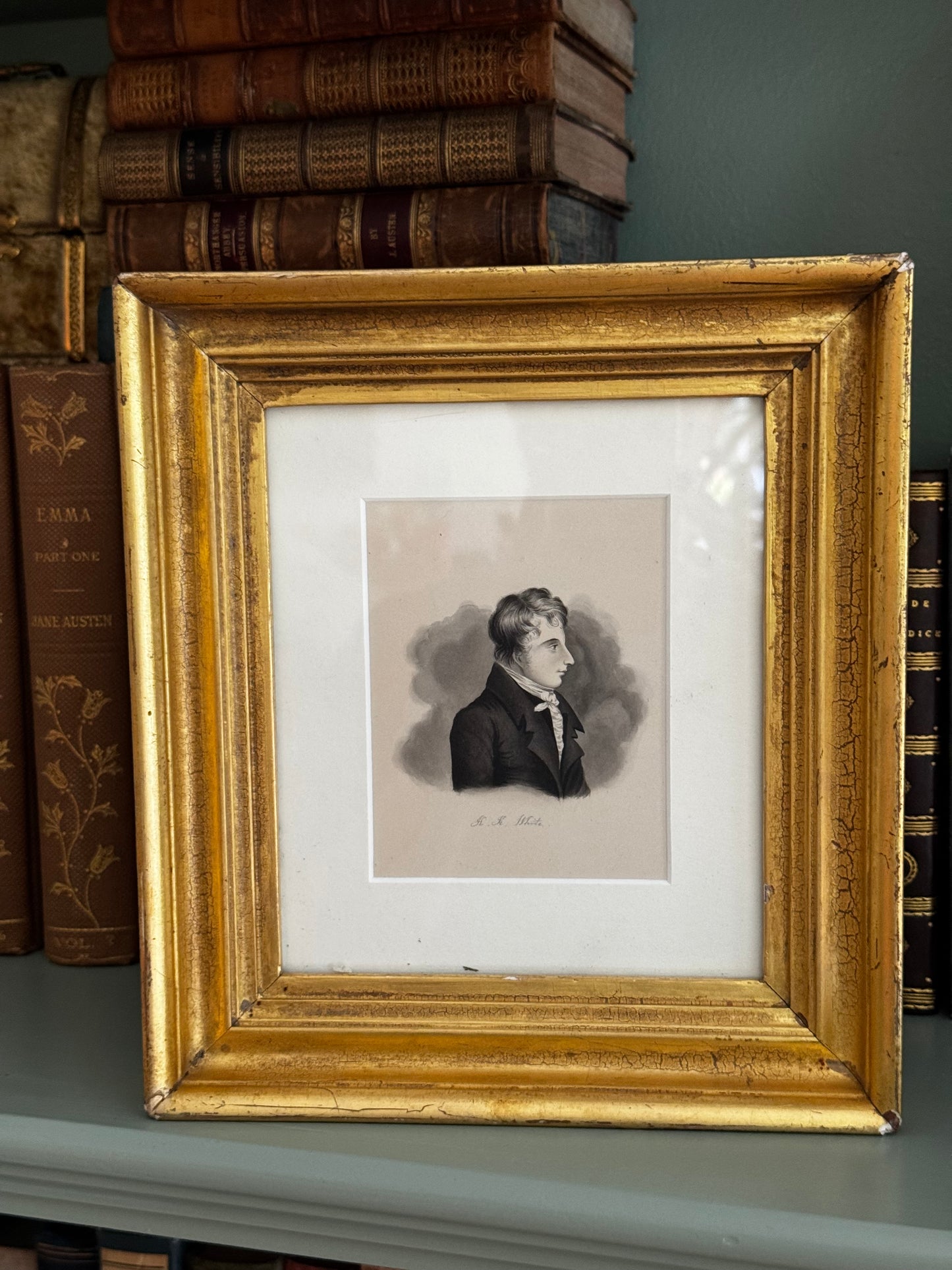 Antique Early 19th Century Regency Era Small Watercolor Portrait Henry Kirke White