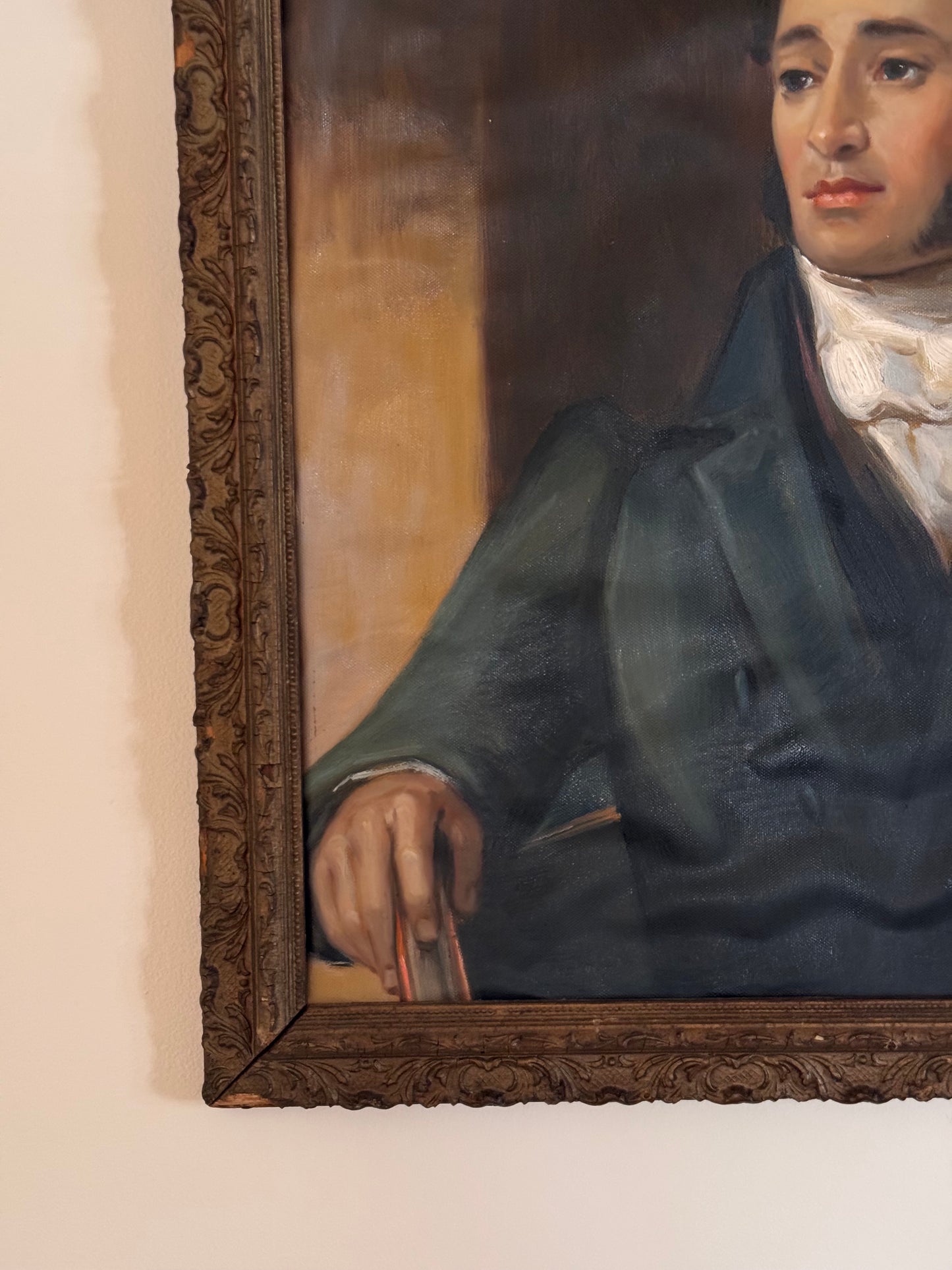 Contemporary Reproduction Of Antique 19c Regency Era Oil On Canvas Male Portrait