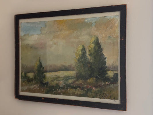 Vintage Oil On Canvas Signed Antique Framed American Landscape Portrait Painting