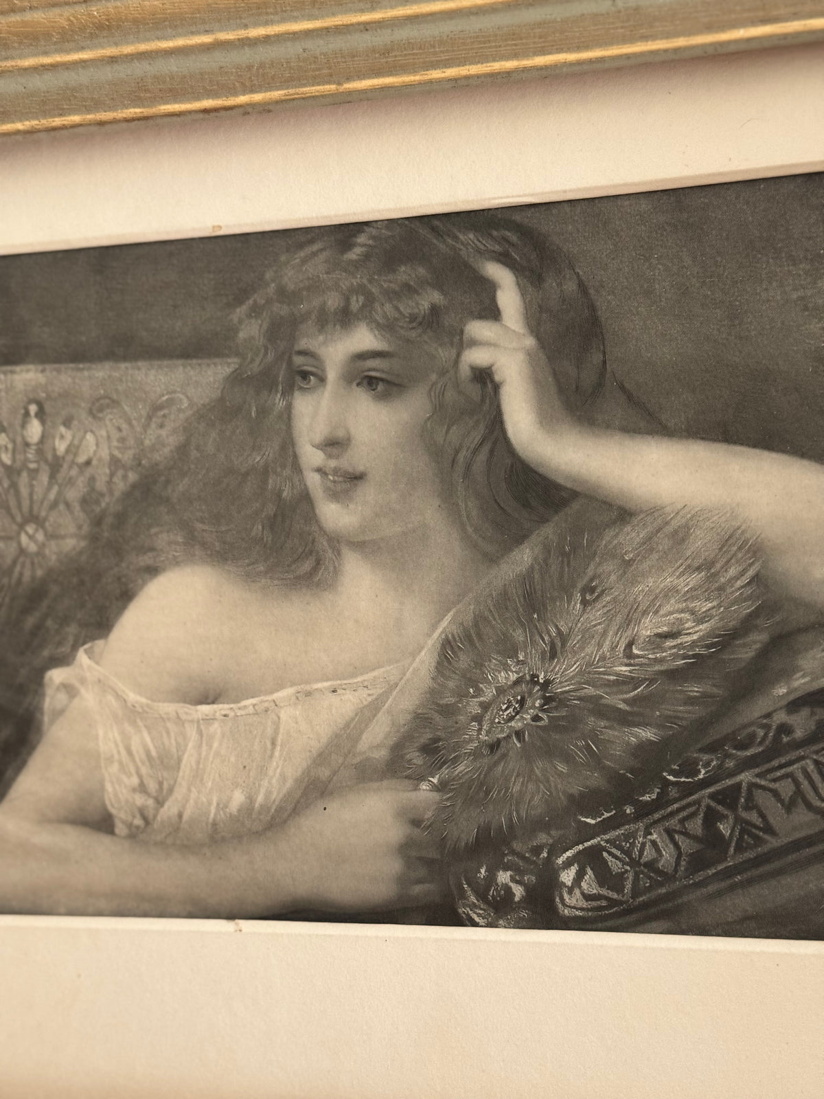 Victorian Edwardian Portrait Engraving of a Woman Relaxing