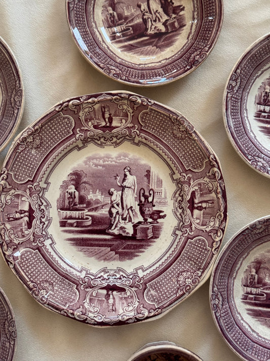 Antique Victorian Anthony Shaw Mulberry Pomona Transferware Plate Teacup & Saucers Set