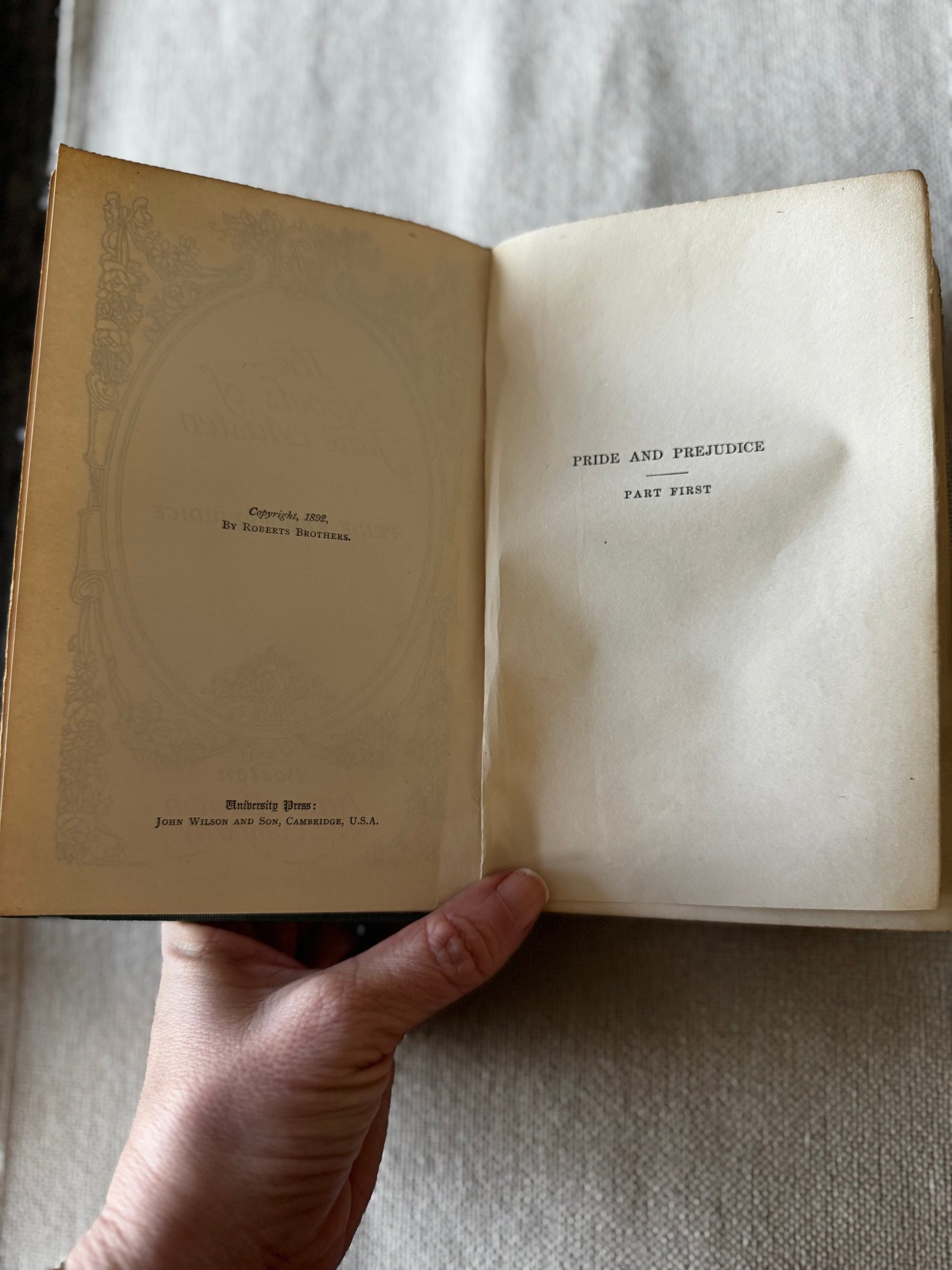 Antique 1892 Pride & Prejudice By Jane Austen Little Brown Co Blue Floral Swag