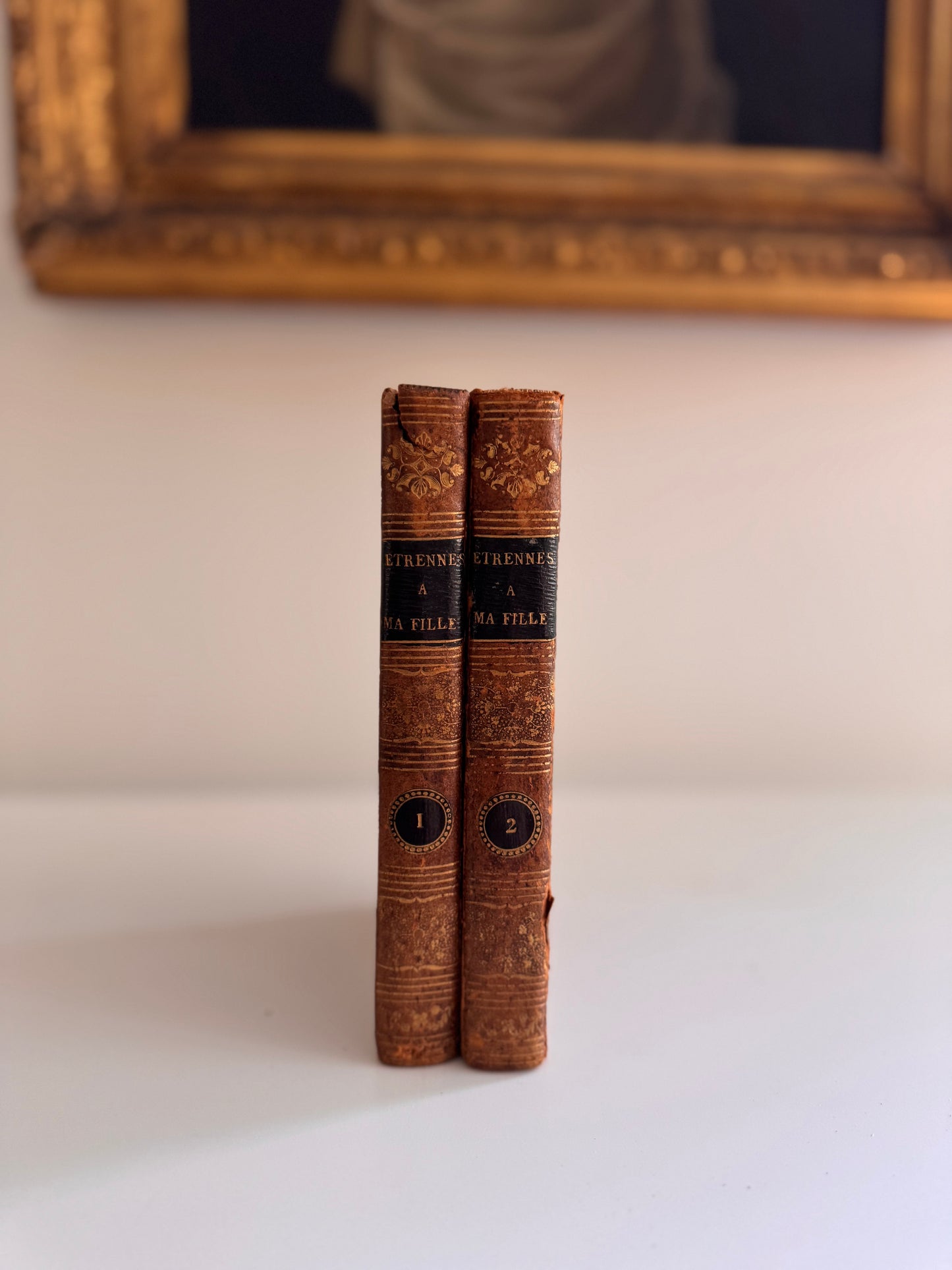 Antique 1816 Two Volume French Leather Book Set New Years Gift To My Daughter