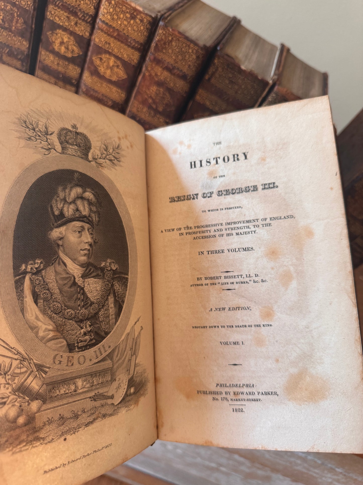 Antique Early 19c Full Leather History of England Book Set 1822 Julius Caesar to George III