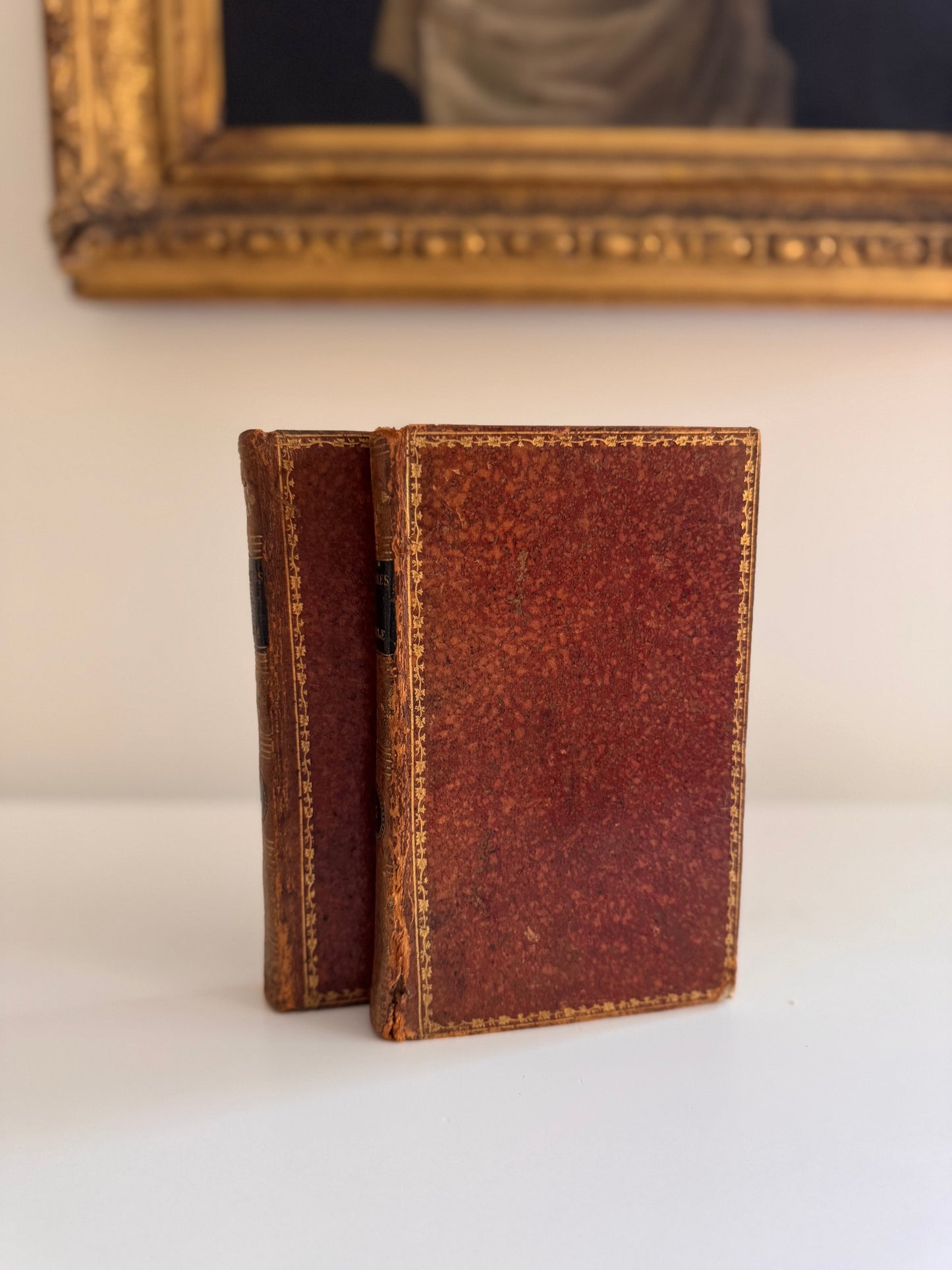 Antique 1816 Two Volume French Leather Book Set New Years Gift To My Daughter