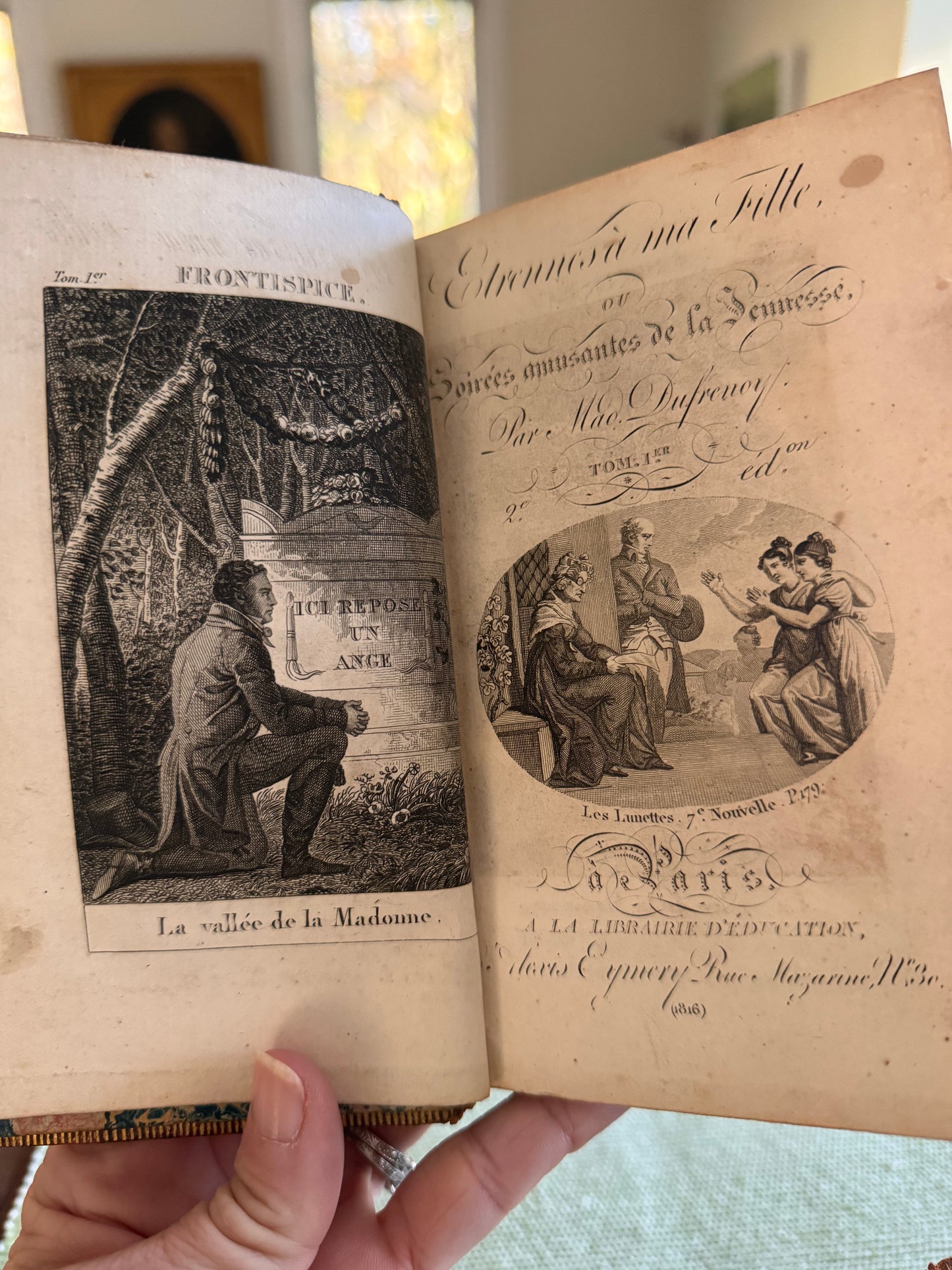 Antique 1816 Two Volume French Leather Book Set New Years Gift To My Daughter